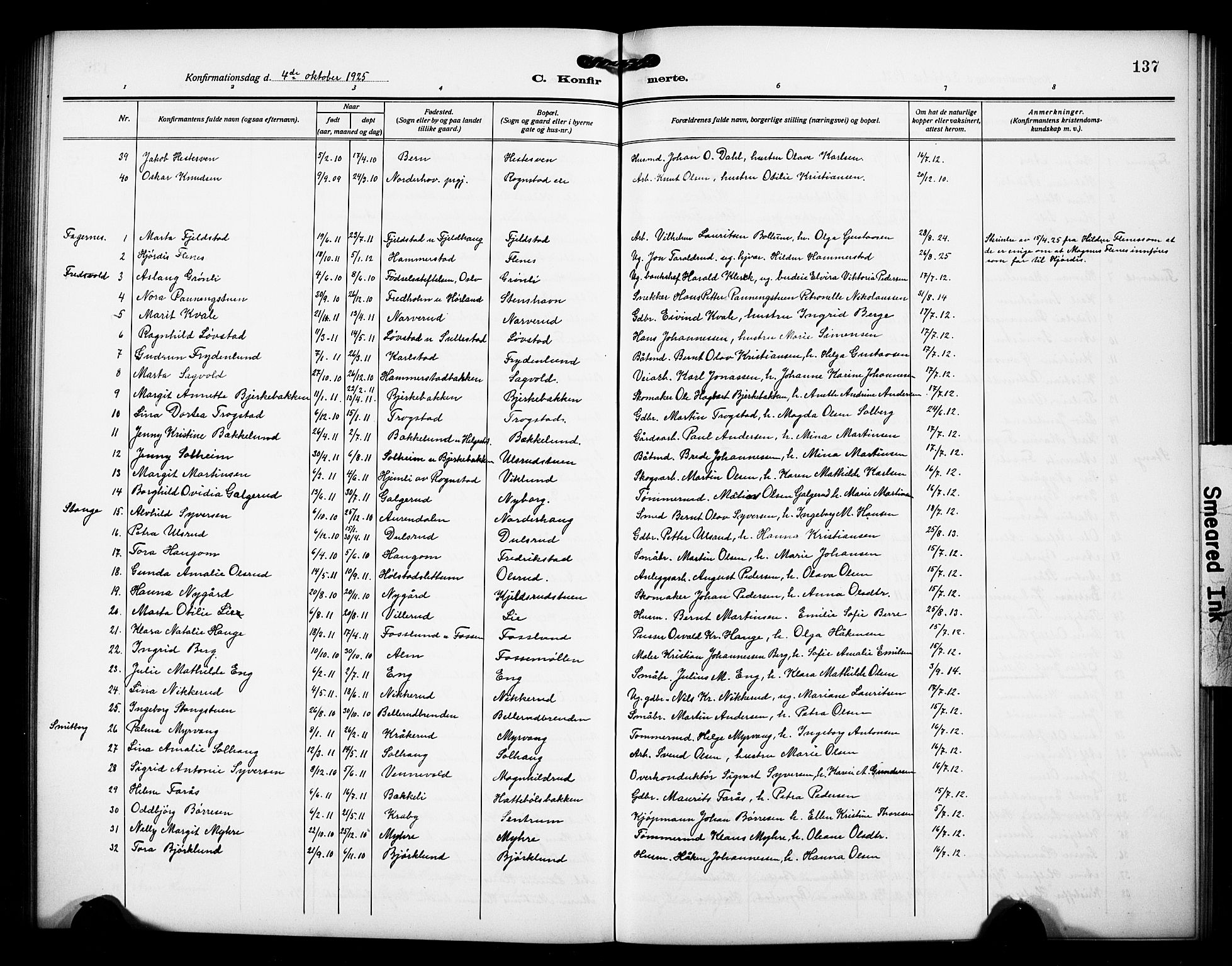 Østre Toten prestekontor, SAH/PREST-104/H/Ha/Hab/L0008: Parish register (copy) no. 8, 1913-1929, p. 137