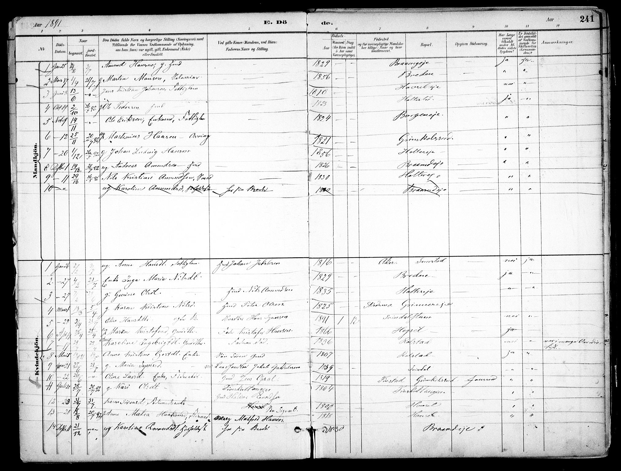 Nes prestekontor Kirkebøker, SAO/A-10410/F/Fb/L0002: Parish register (official) no. II 2, 1883-1918, p. 241