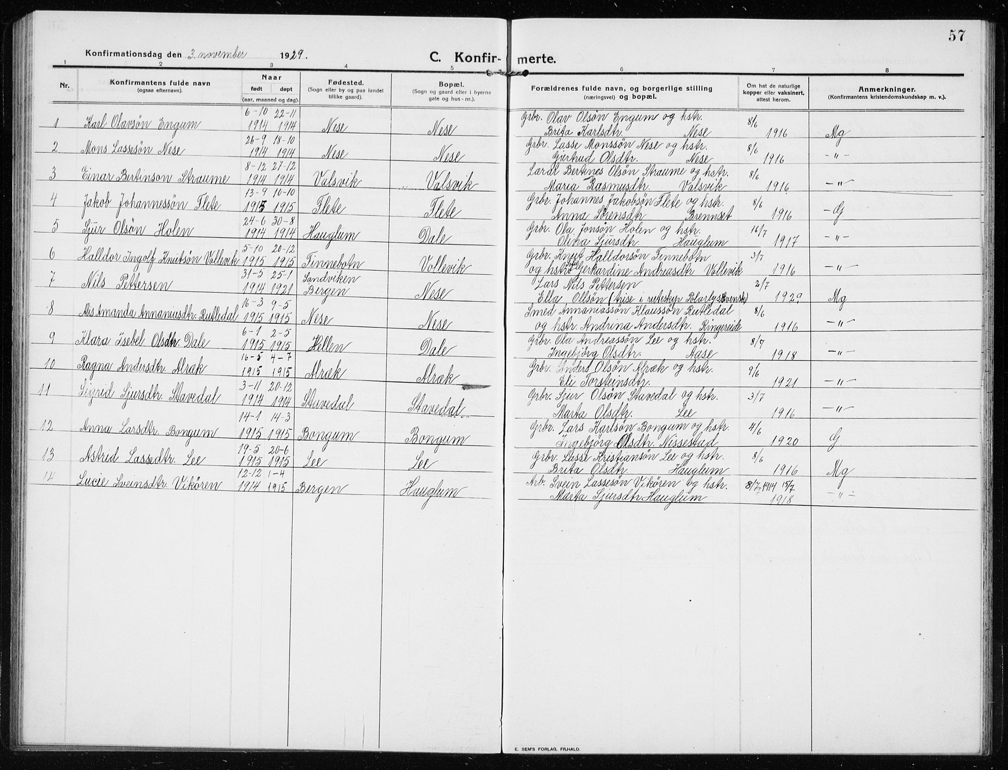 Vik sokneprestembete, AV/SAB-A-81501/H/Hab/Habb/L0004: Parish register (copy) no. B 4, 1913-1938, p. 57