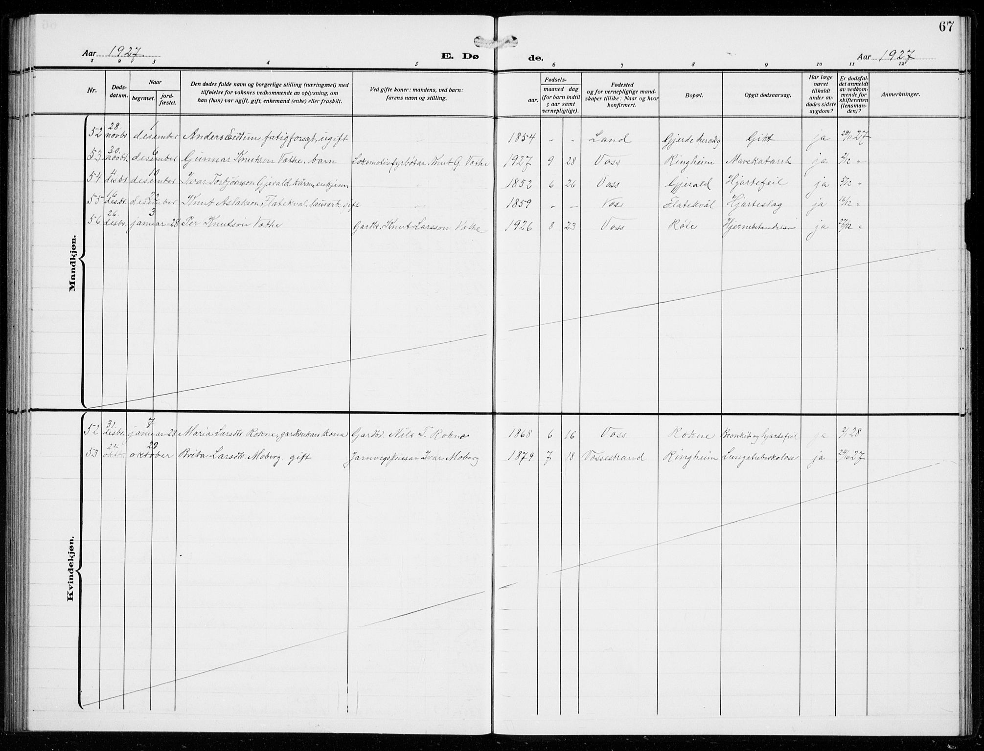 Voss sokneprestembete, AV/SAB-A-79001/H/Hab: Parish register (copy) no. F  2, 1913-1932, p. 67