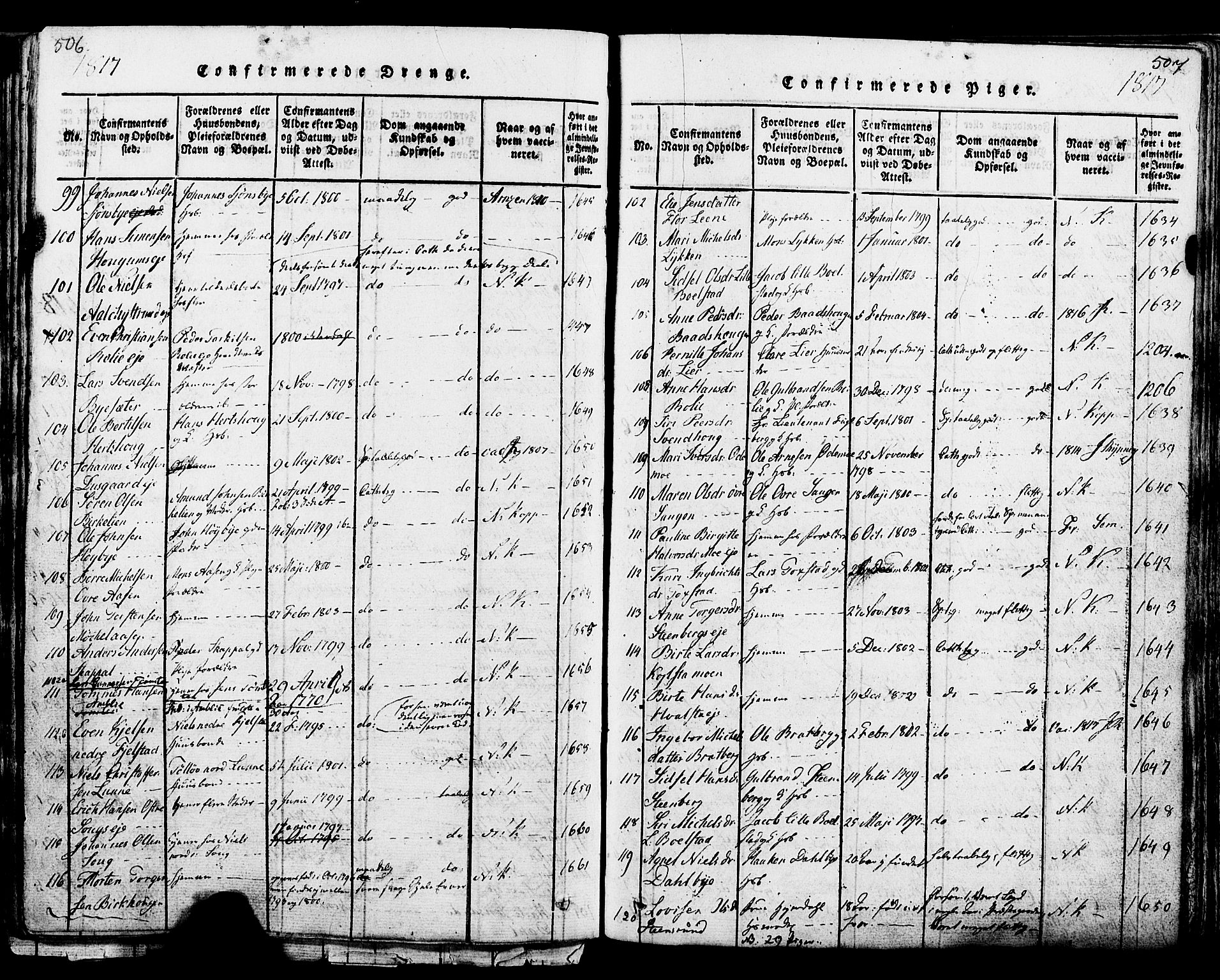Ringsaker prestekontor, SAH/PREST-014/K/Ka/L0005: Parish register (official) no. 5, 1814-1826, p. 506-507