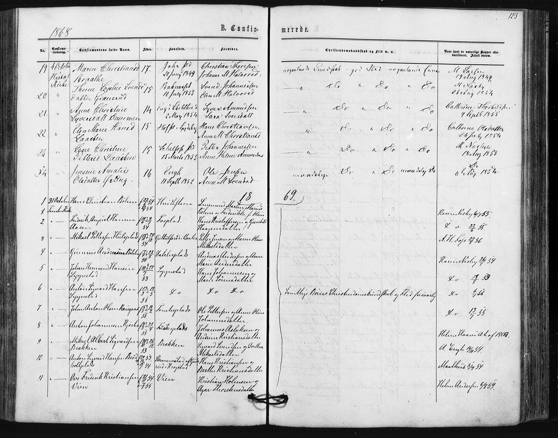 Hobøl prestekontor Kirkebøker, AV/SAO-A-2002/F/Fa/L0004: Parish register (official) no. I 4, 1865-1877, p. 123