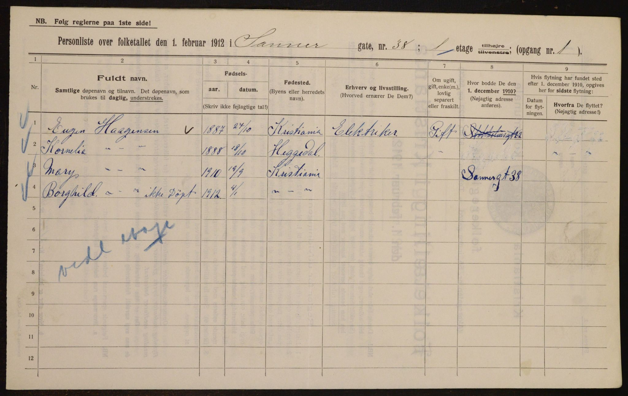 OBA, Municipal Census 1912 for Kristiania, 1912, p. 89346