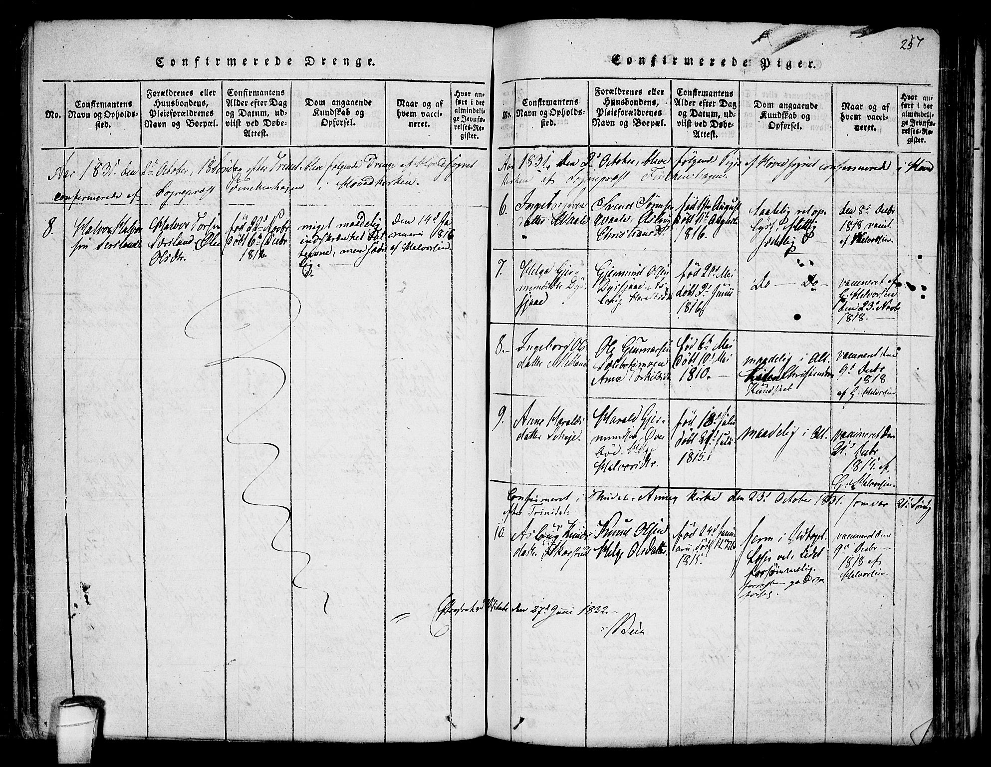 Hjartdal kirkebøker, AV/SAKO-A-270/F/Fa/L0007: Parish register (official) no. I 7, 1815-1843, p. 257