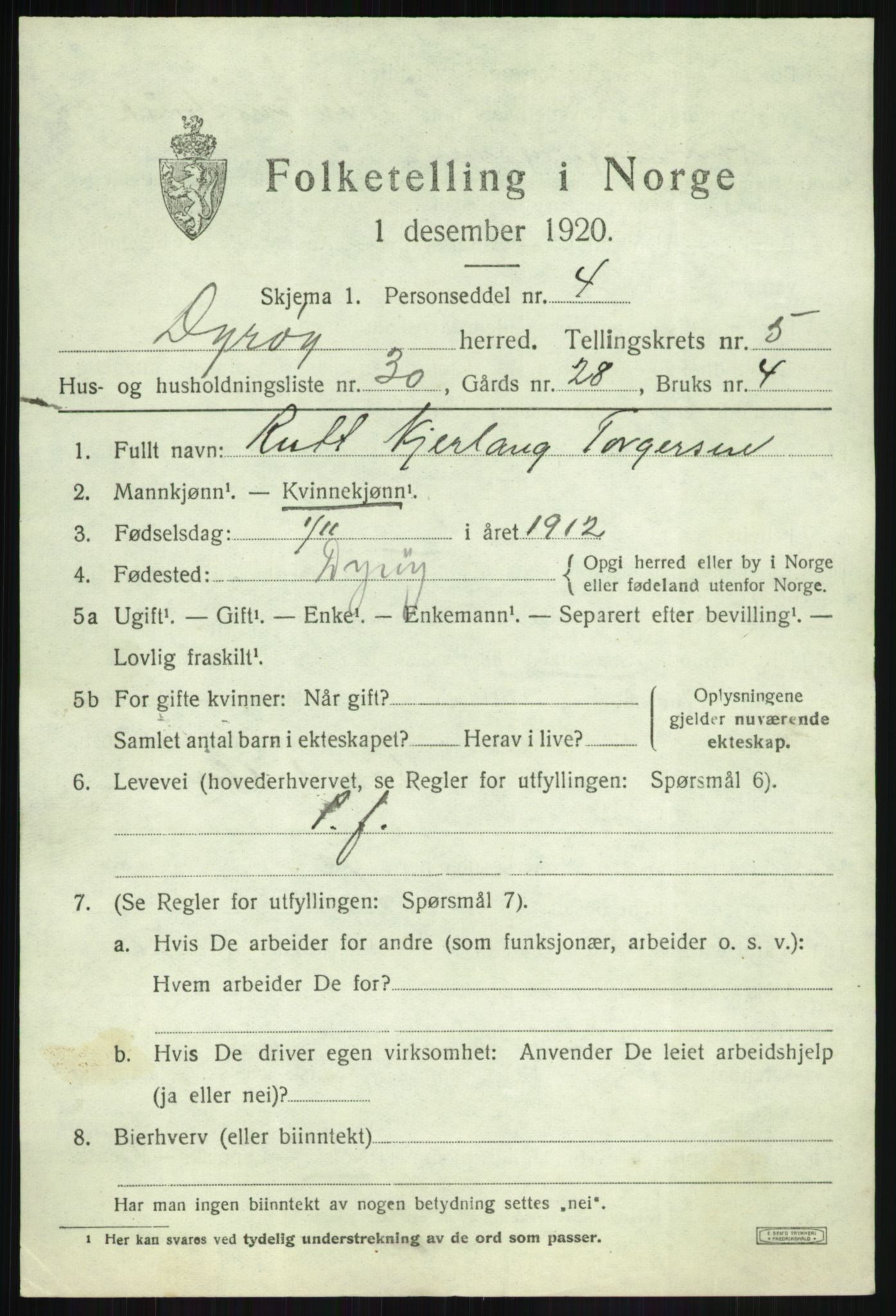 SATØ, 1920 census for Dyrøy, 1920, p. 3115