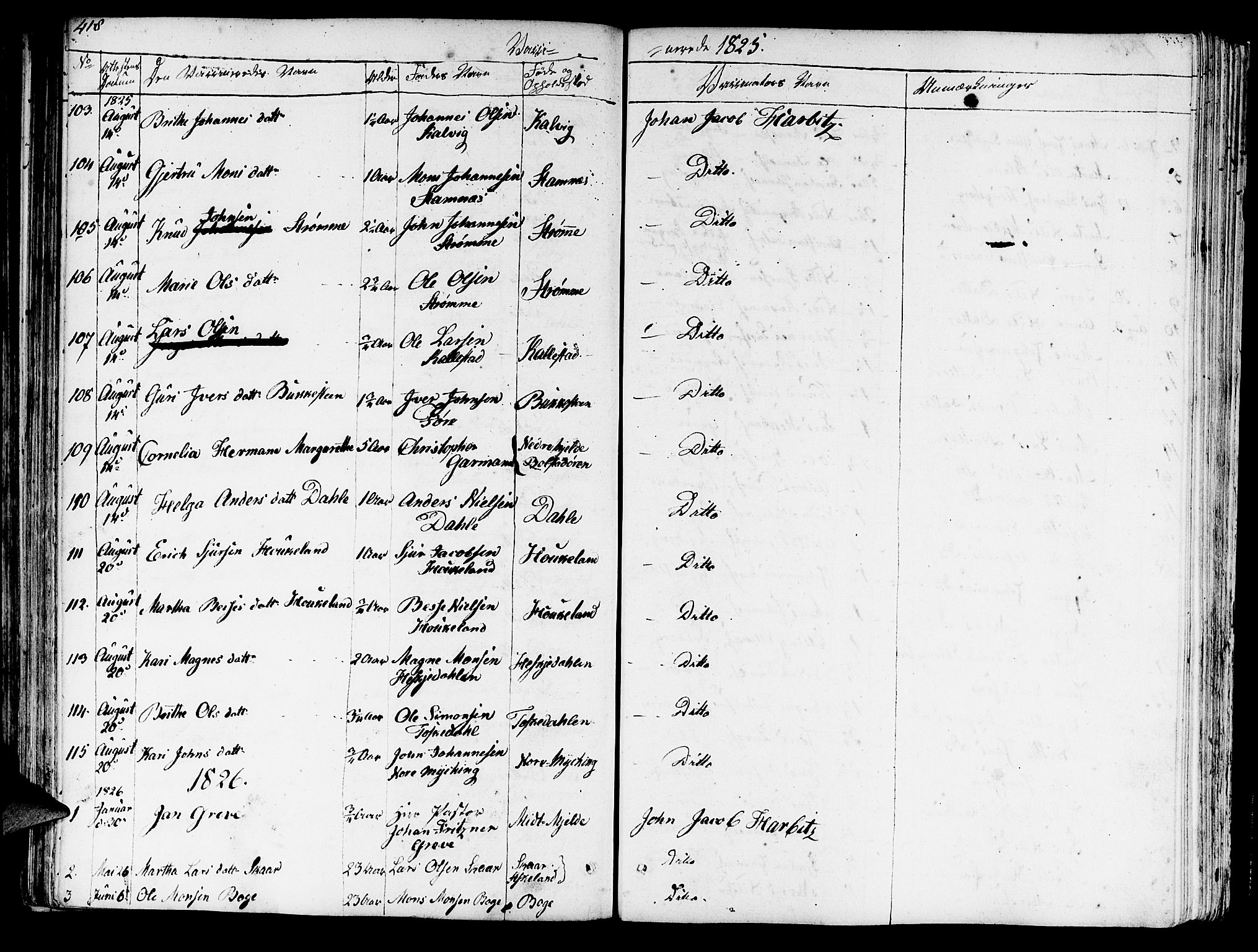 Haus sokneprestembete, SAB/A-75601/H/Haa: Parish register (official) no. A 13, 1821-1827, p. 418