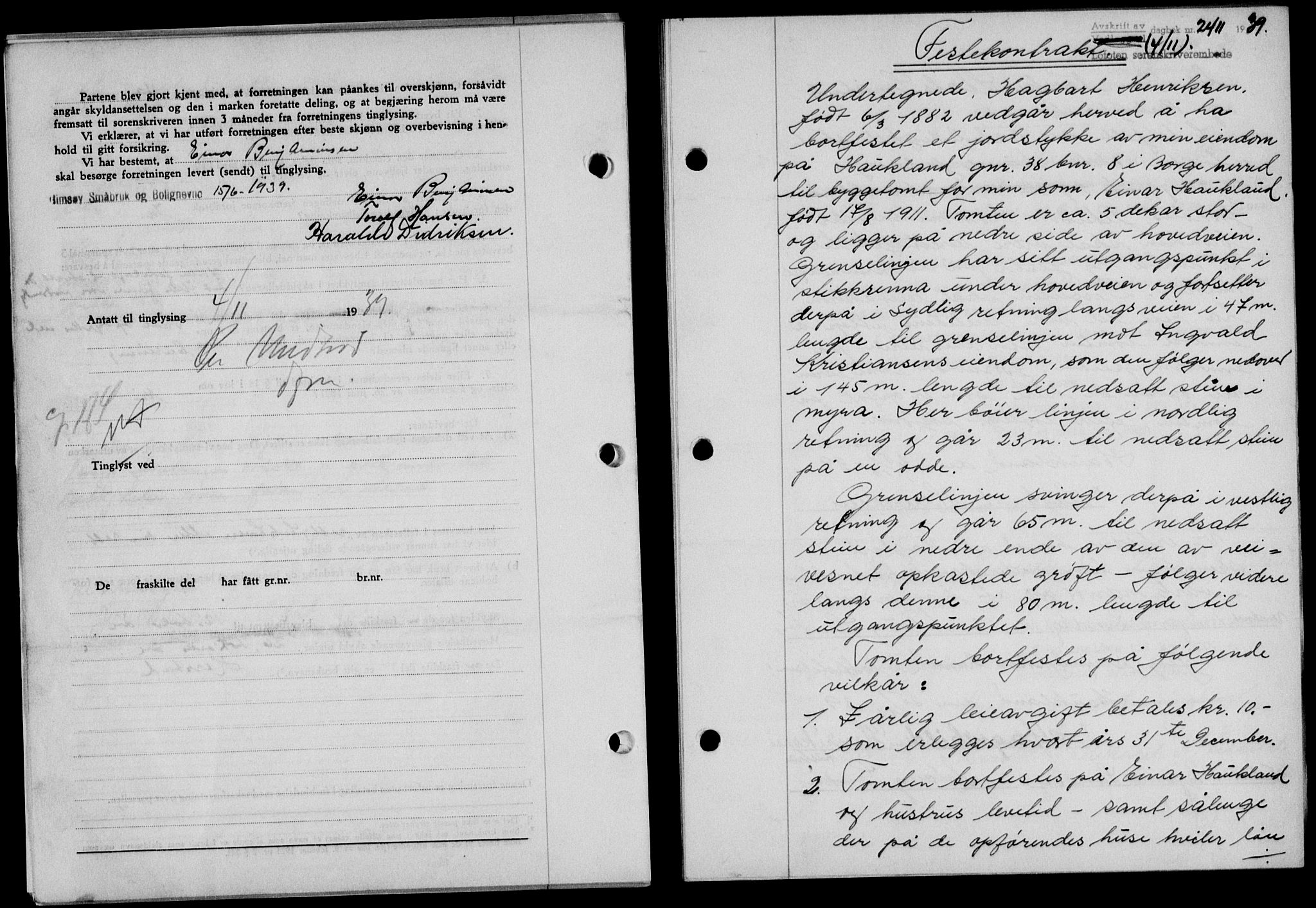 Lofoten sorenskriveri, SAT/A-0017/1/2/2C/L0006a: Mortgage book no. 6a, 1939-1939, Diary no: : 2411/1939