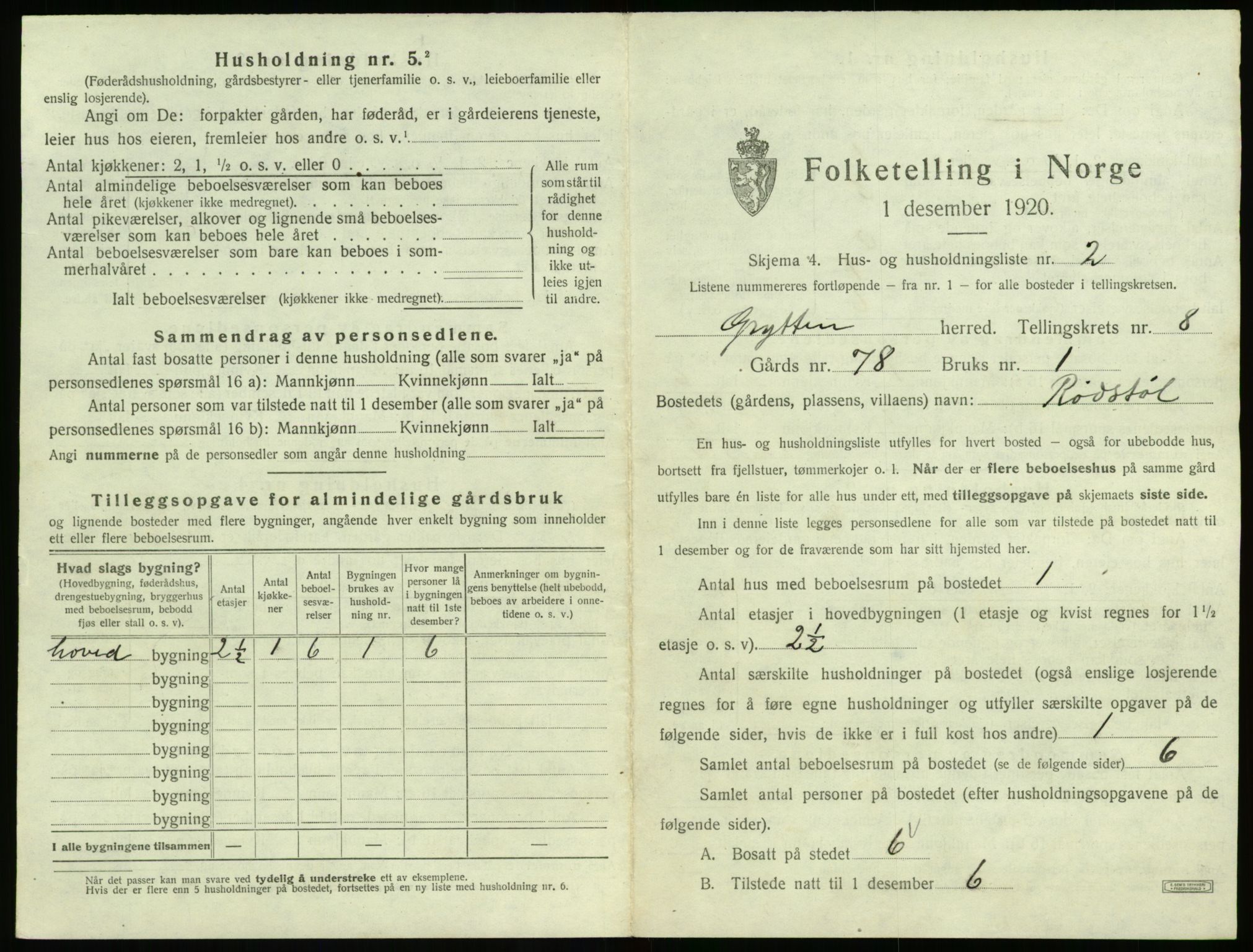 SAT, 1920 census for Grytten, 1920, p. 792