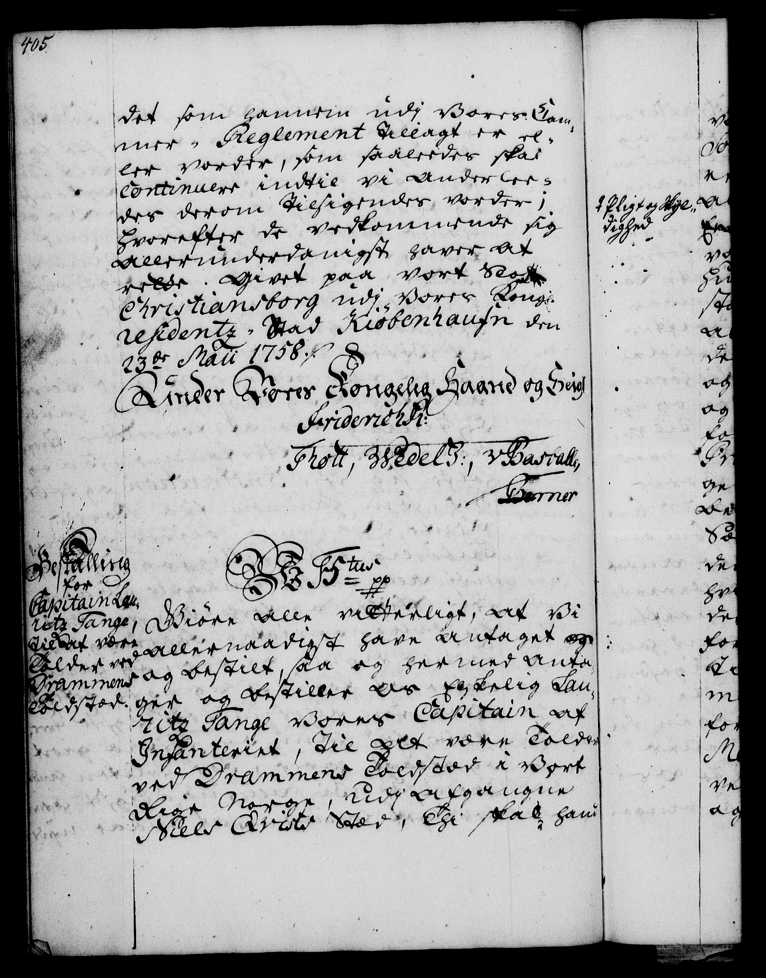 Rentekammeret, Kammerkanselliet, RA/EA-3111/G/Gg/Gge/L0003: Norsk bestallingsprotokoll med register (merket RK 53.27), 1745-1761, p. 405
