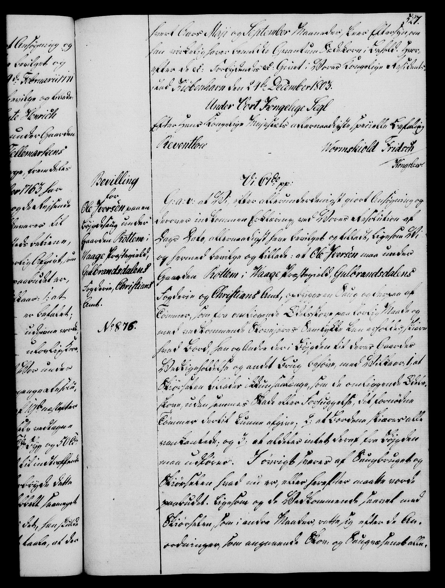 Rentekammeret, Kammerkanselliet, AV/RA-EA-3111/G/Gg/Gga/L0017: Norsk ekspedisjonsprotokoll med register (merket RK 53.17), 1801-1803, p. 527