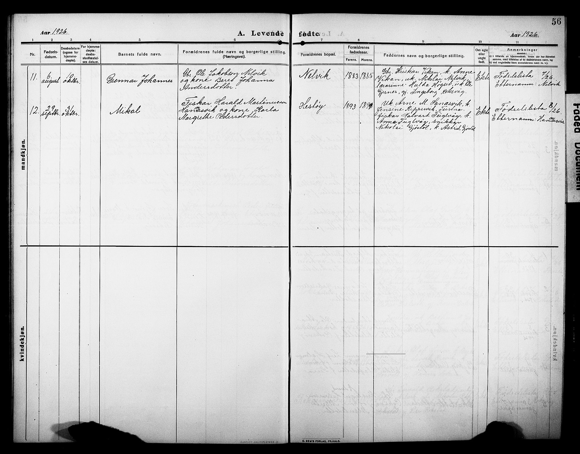 Ministerialprotokoller, klokkerbøker og fødselsregistre - Møre og Romsdal, SAT/A-1454/581/L0943: Parish register (copy) no. 581C01, 1909-1931, p. 56