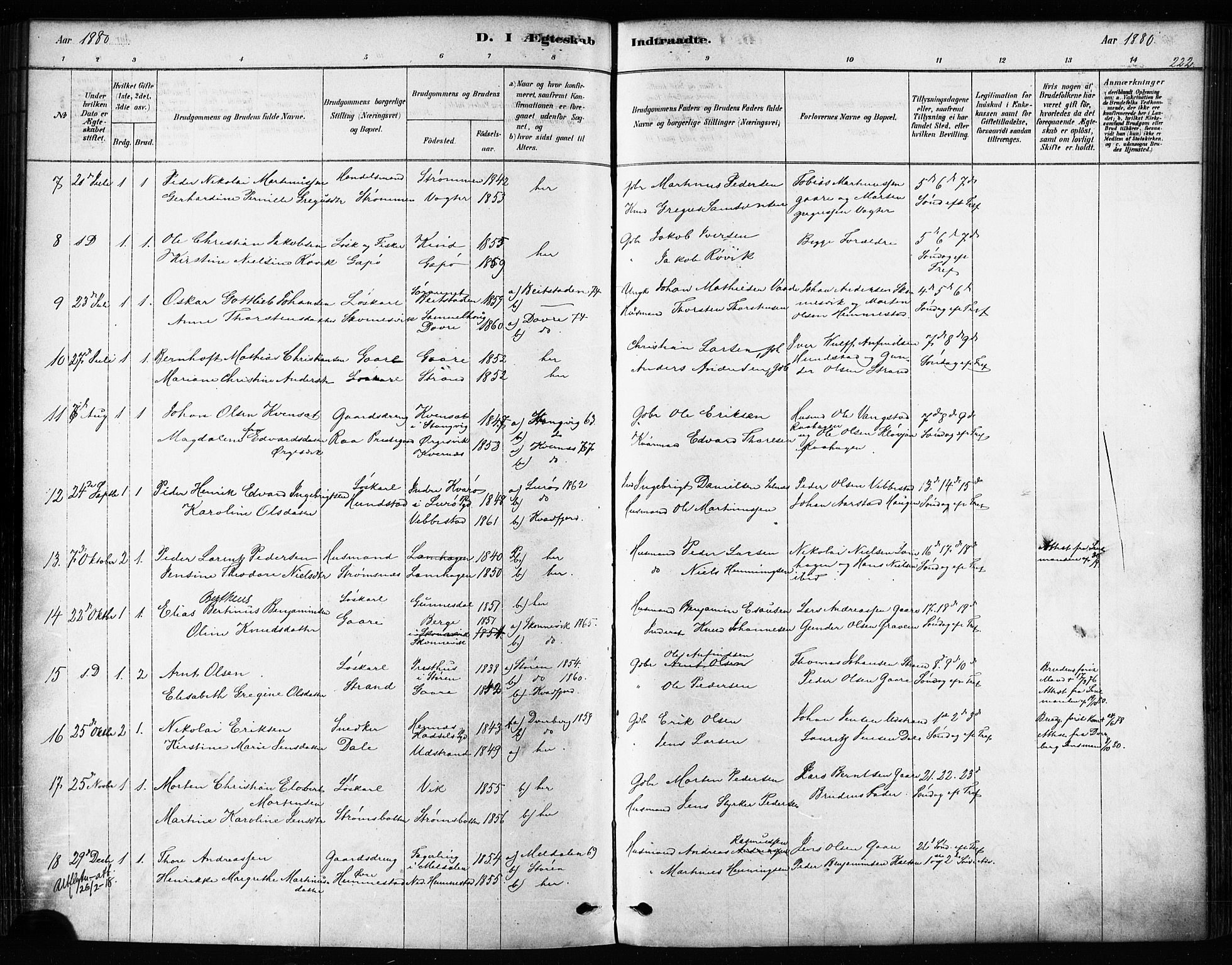 Kvæfjord sokneprestkontor, AV/SATØ-S-1323/G/Ga/Gaa/L0005kirke: Parish register (official) no. 5, 1878-1894, p. 222