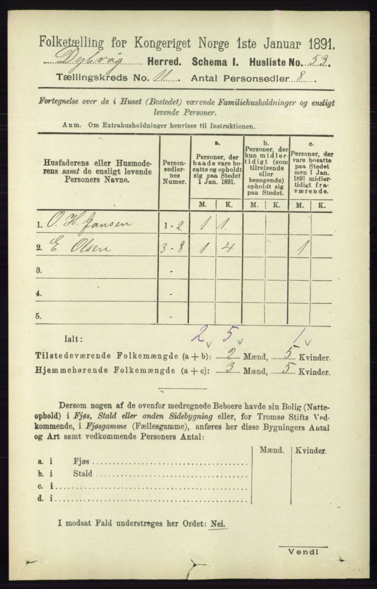 RA, 1891 census for 0915 Dypvåg, 1891, p. 4296