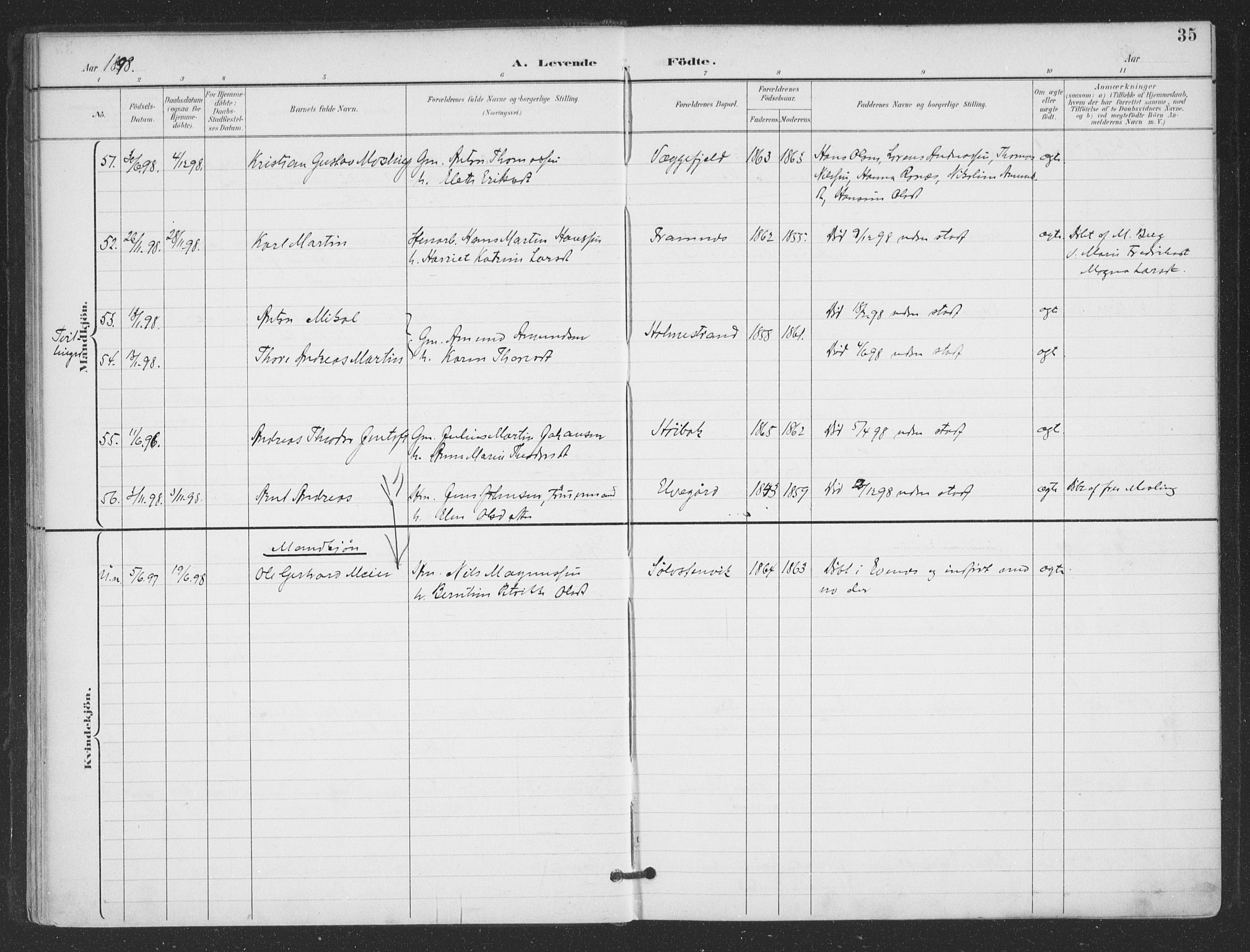 Ministerialprotokoller, klokkerbøker og fødselsregistre - Nordland, AV/SAT-A-1459/866/L0939: Parish register (official) no. 866A02, 1894-1906, p. 35