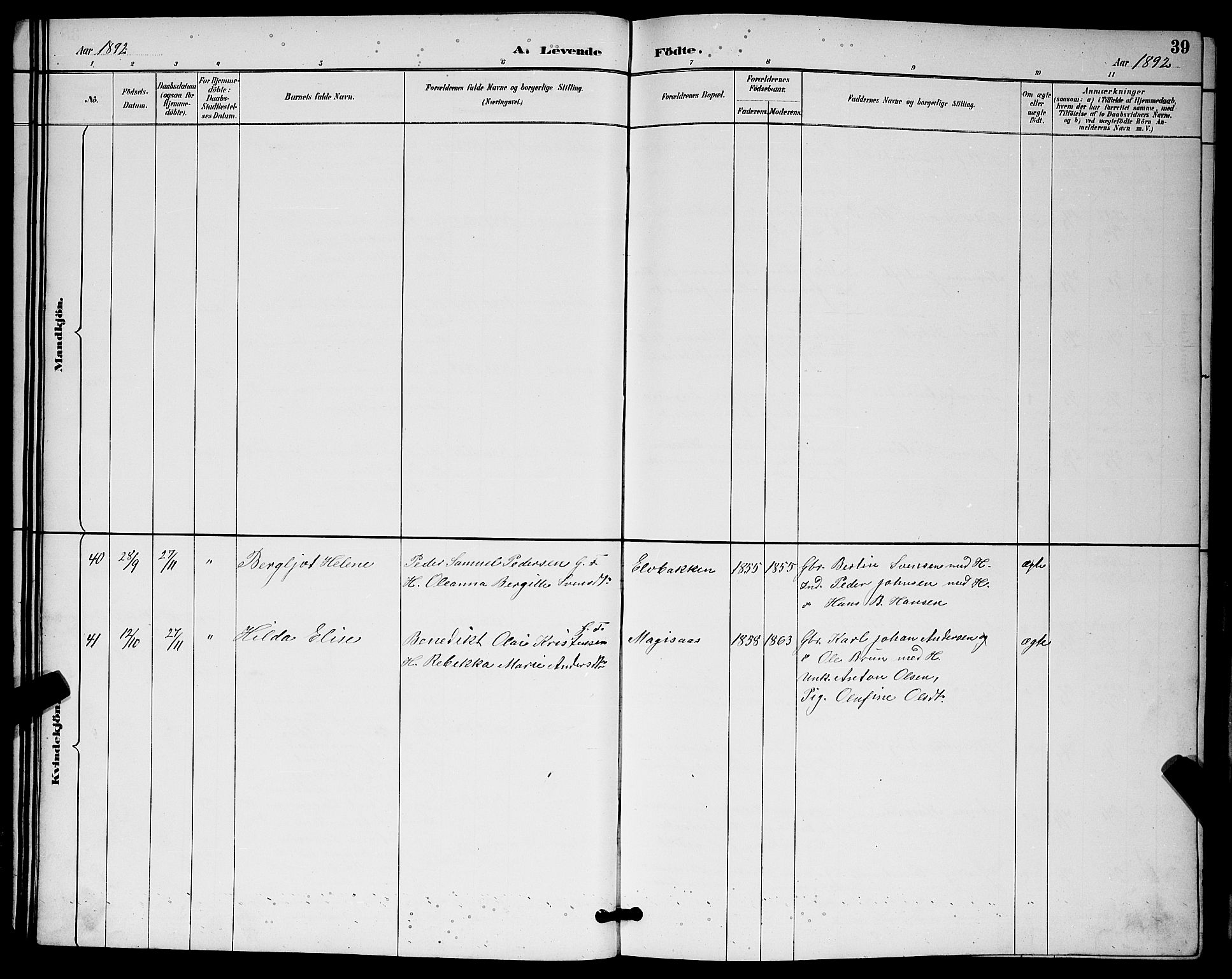 Ibestad sokneprestembete, AV/SATØ-S-0077/H/Ha/Hab/L0015klokker: Parish register (copy) no. 15, 1888-1899, p. 39