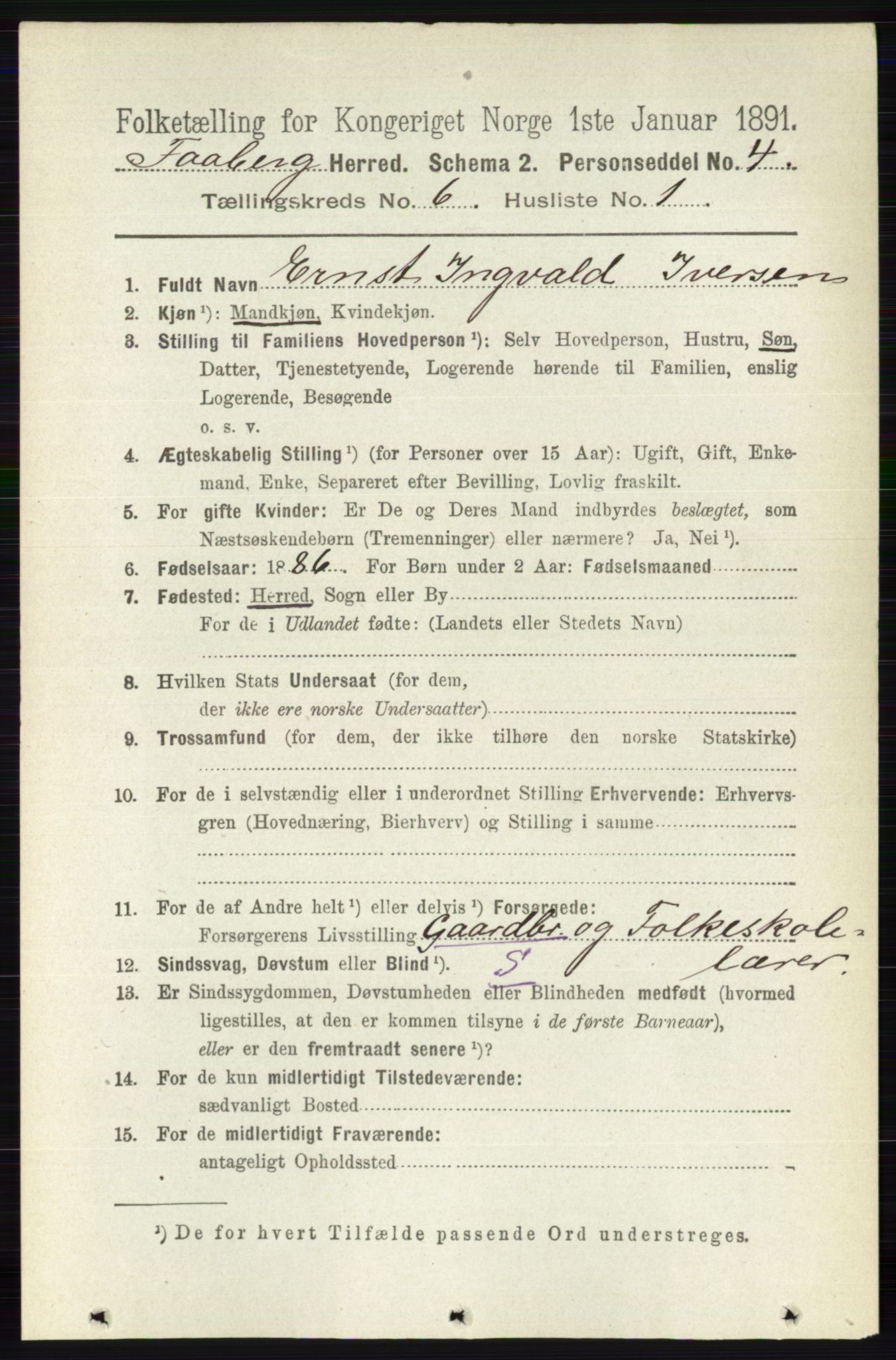 RA, 1891 census for 0524 Fåberg, 1891, p. 2222