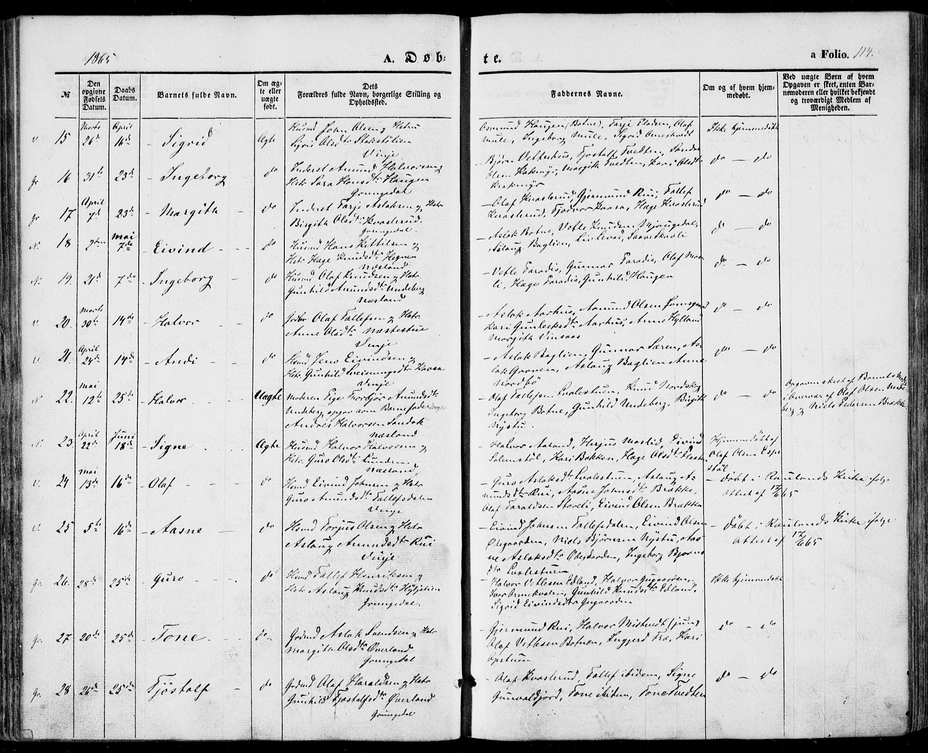 Vinje kirkebøker, SAKO/A-312/F/Fa/L0004: Parish register (official) no. I 4, 1843-1869, p. 114