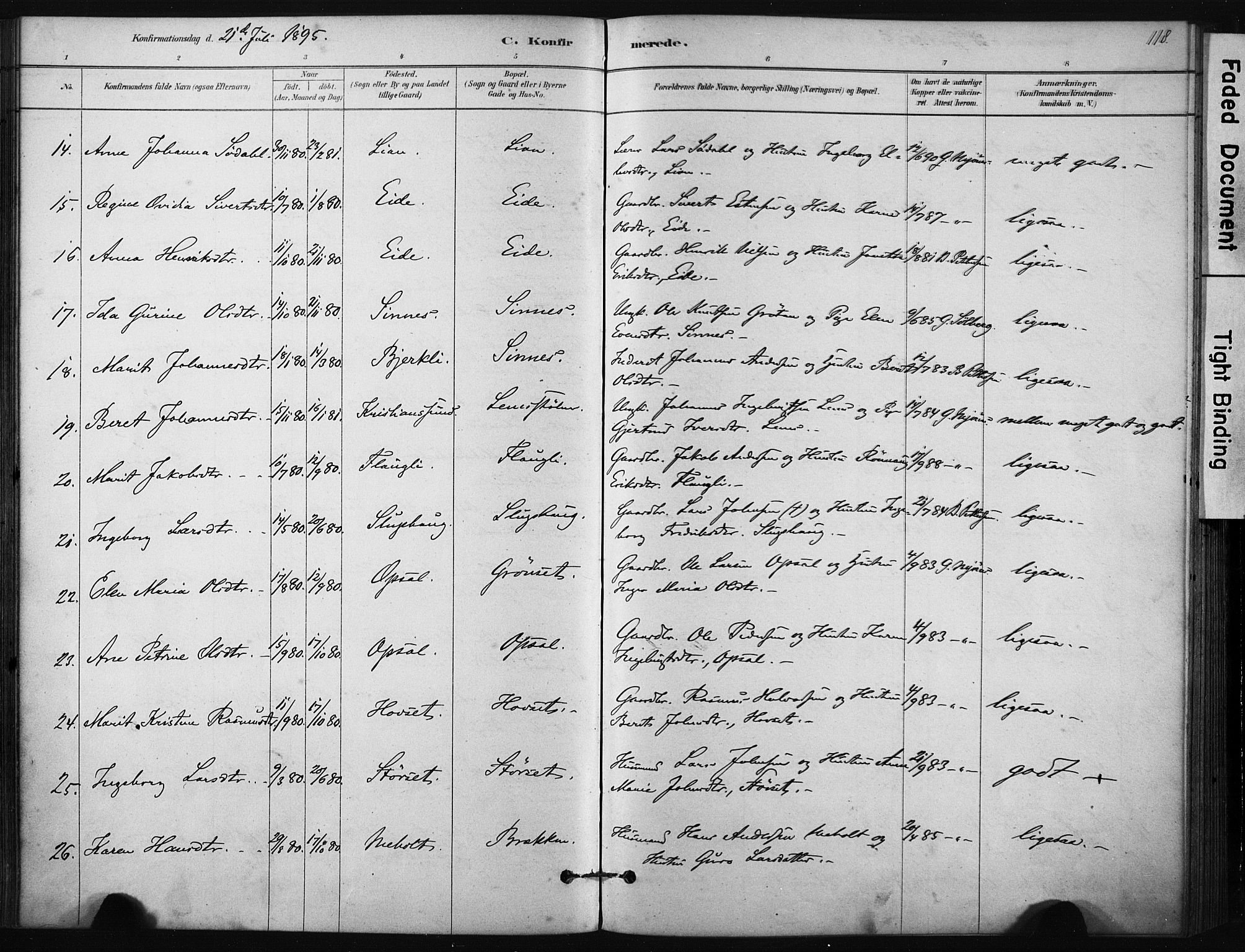 Ministerialprotokoller, klokkerbøker og fødselsregistre - Sør-Trøndelag, AV/SAT-A-1456/631/L0512: Parish register (official) no. 631A01, 1879-1912, p. 118