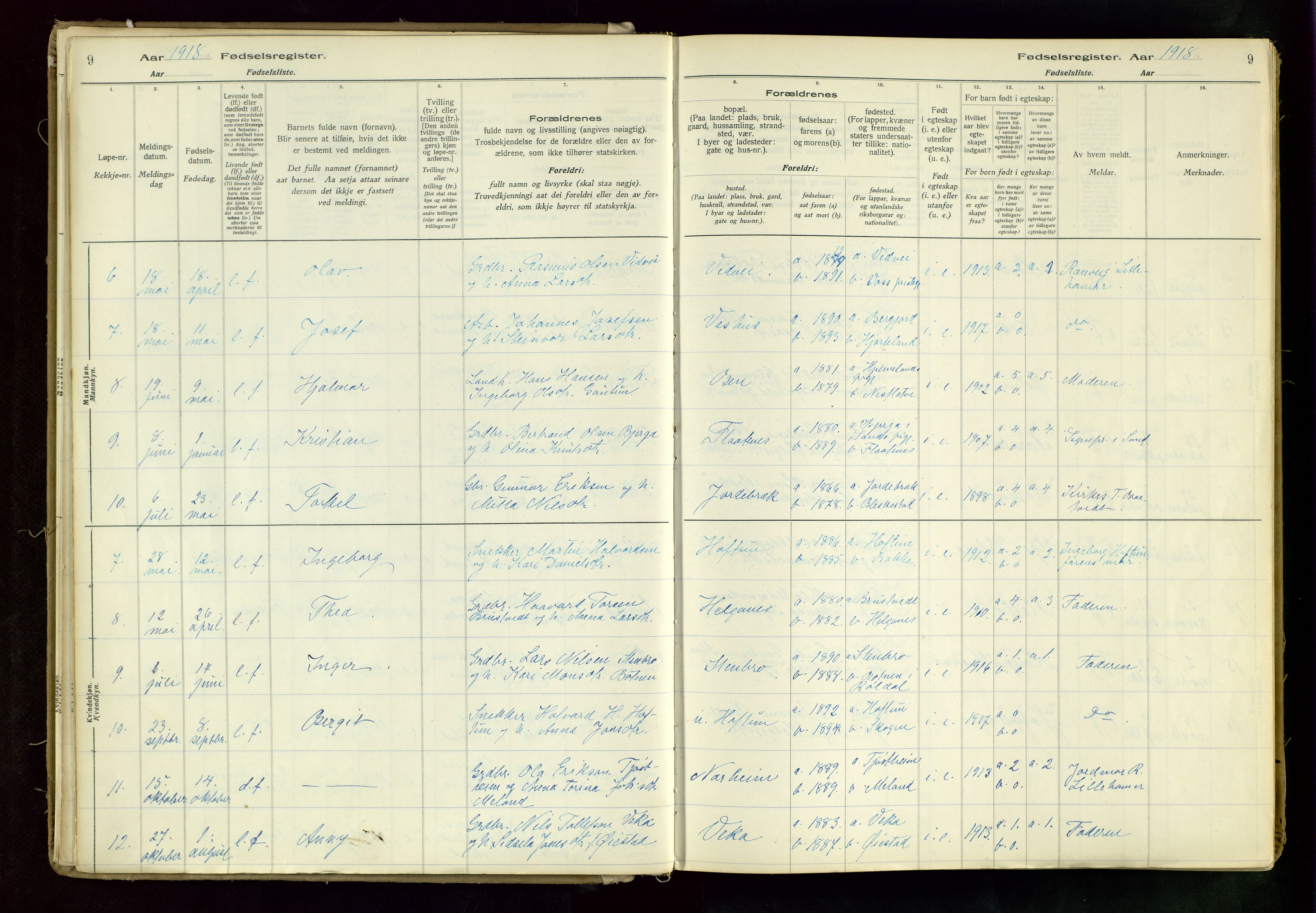 Suldal sokneprestkontor, AV/SAST-A-101845/03/A/L0002: Birth register no. 2, 1916-1982, p. 9