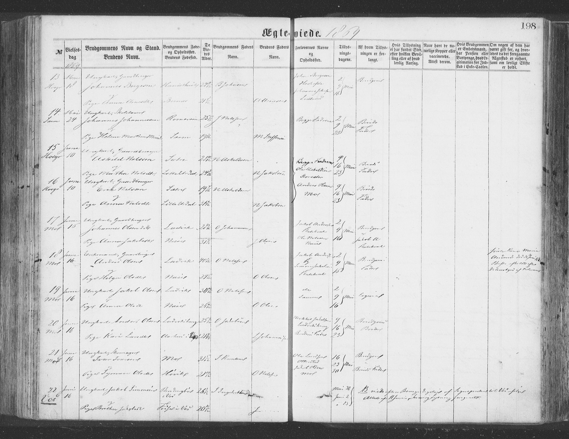 Hosanger sokneprestembete, AV/SAB-A-75801/H/Haa: Parish register (official) no. A 9, 1864-1876, p. 198