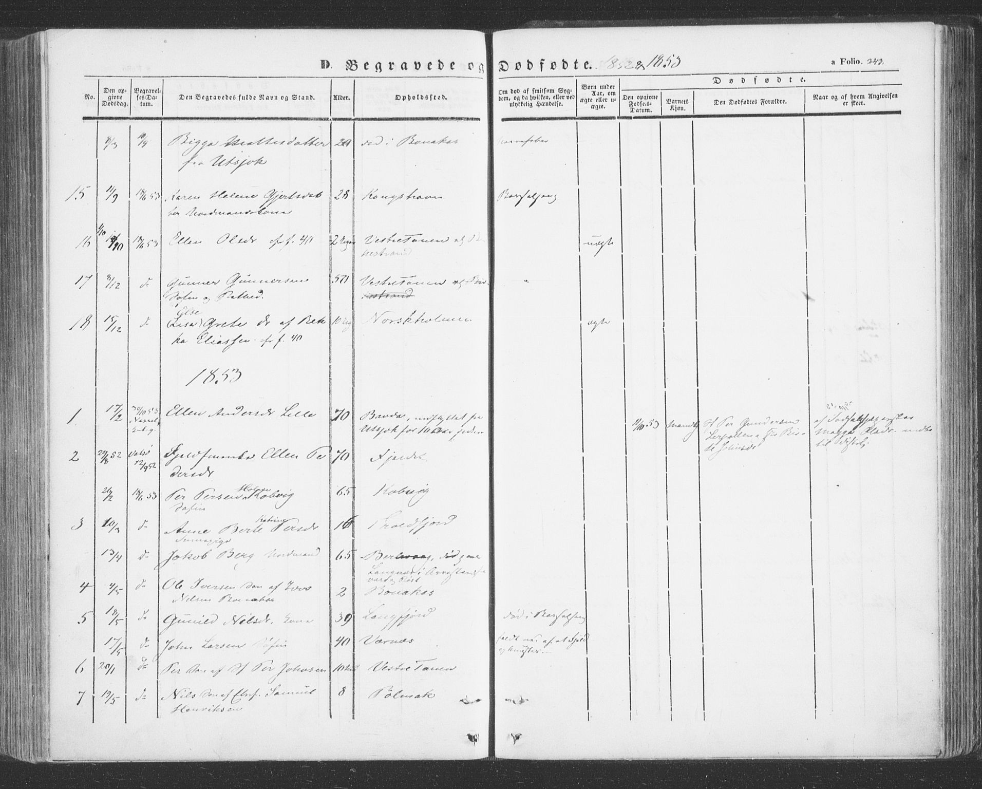 Tana sokneprestkontor, SATØ/S-1334/H/Ha/L0001kirke: Parish register (official) no. 1, 1846-1861, p. 243
