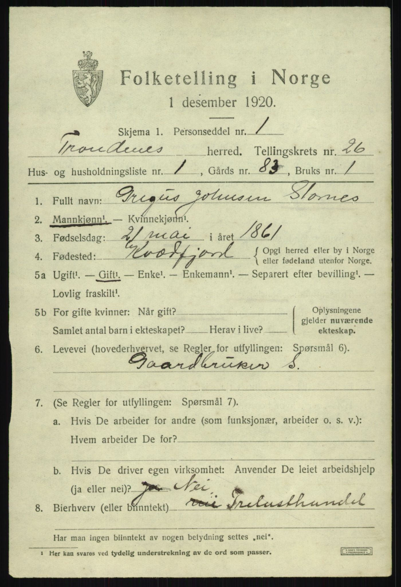 SATØ, 1920 census for Trondenes, 1920, p. 18838