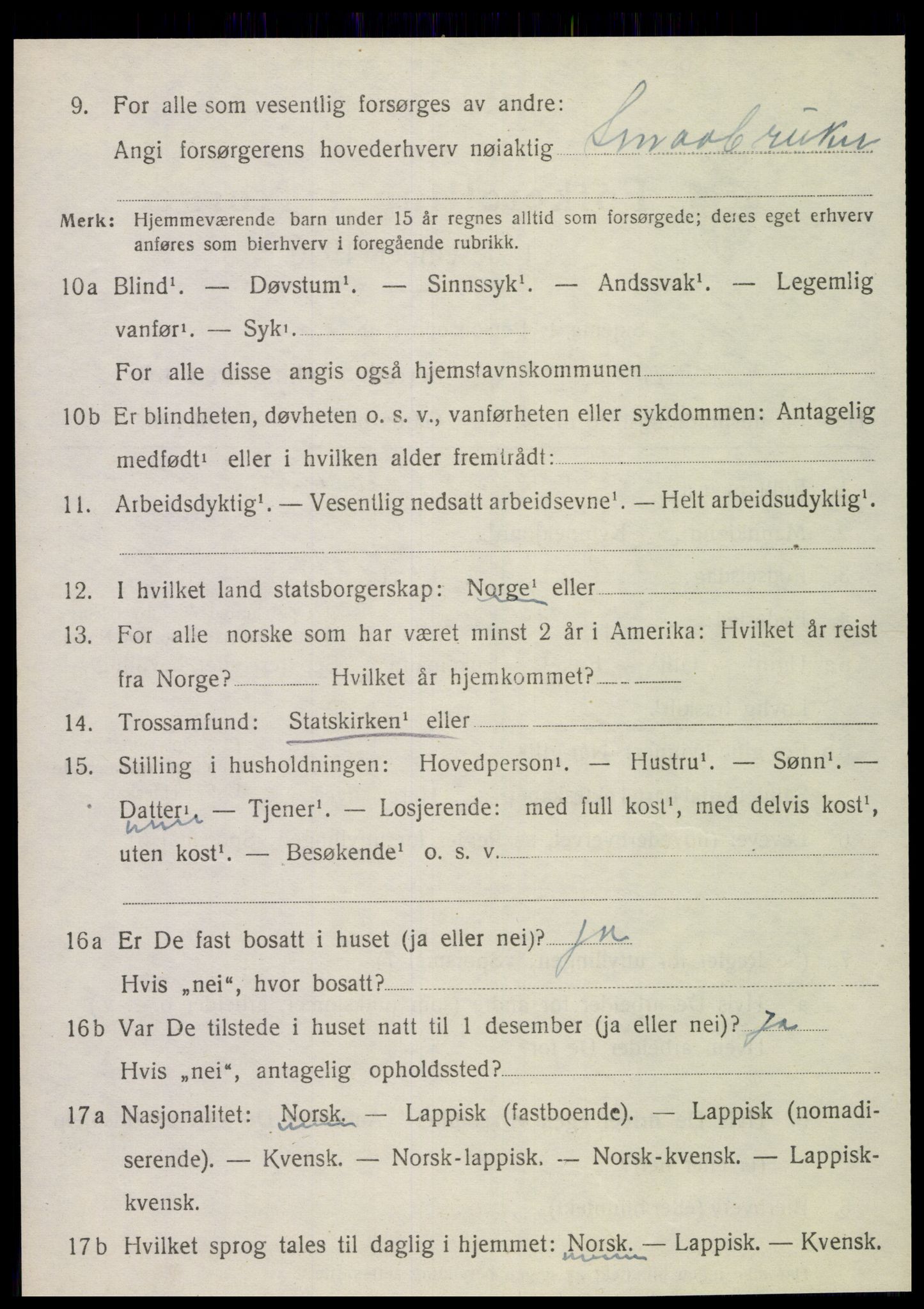 SAT, 1920 census for Sparbu, 1920, p. 4190