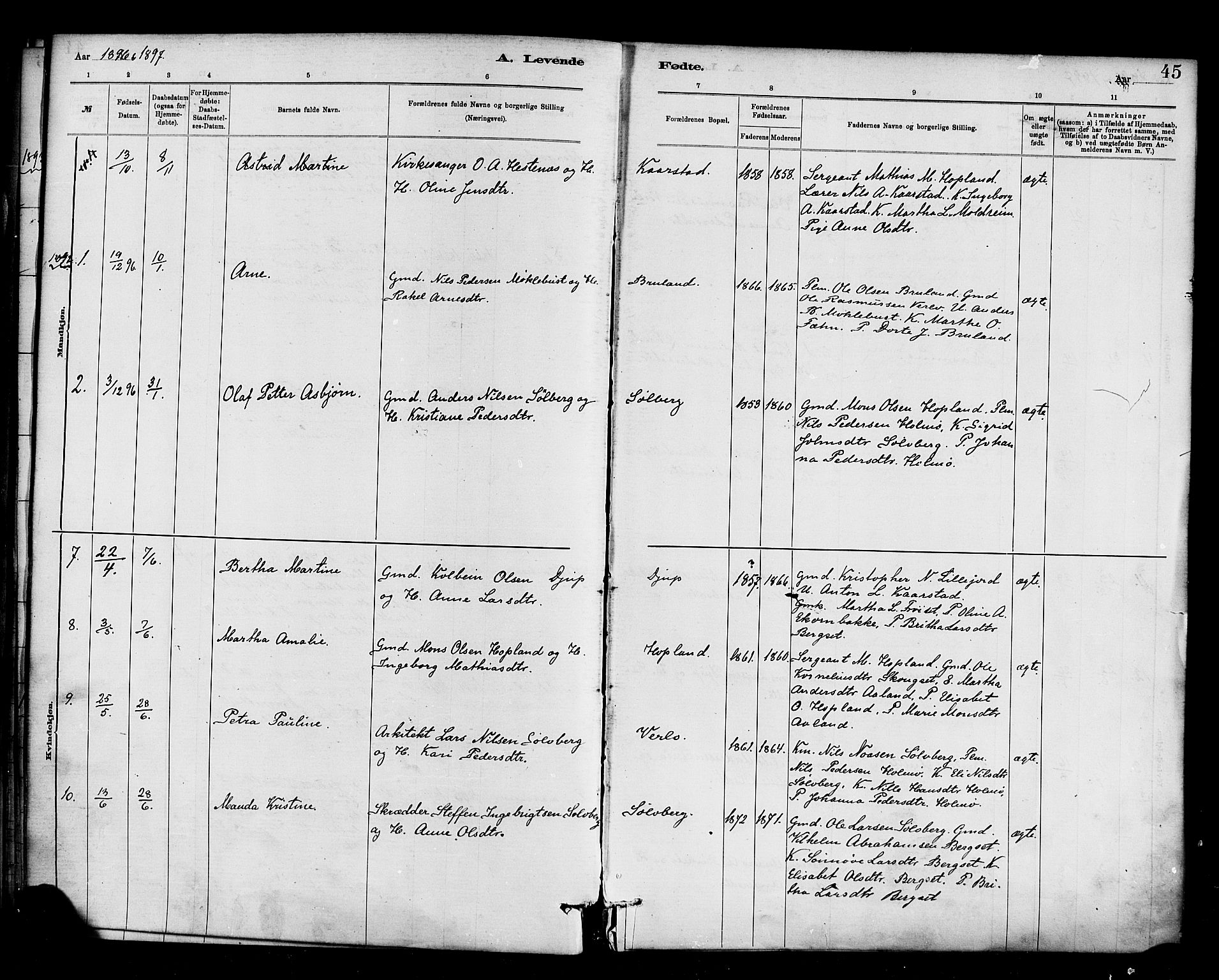 Innvik sokneprestembete, AV/SAB-A-80501: Parish register (official) no. D 1, 1879-1900, p. 45