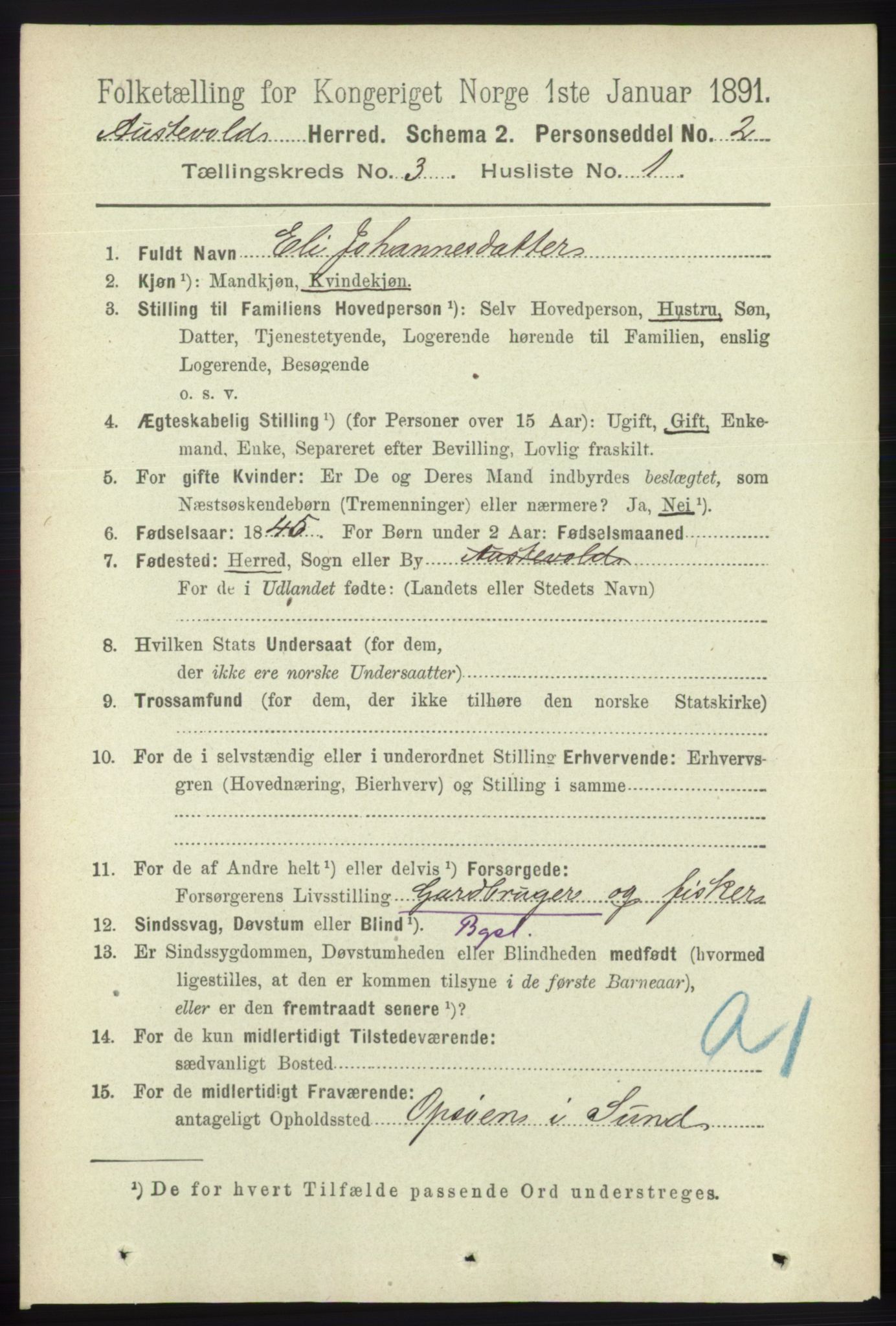 RA, 1891 census for 1244 Austevoll, 1891, p. 954