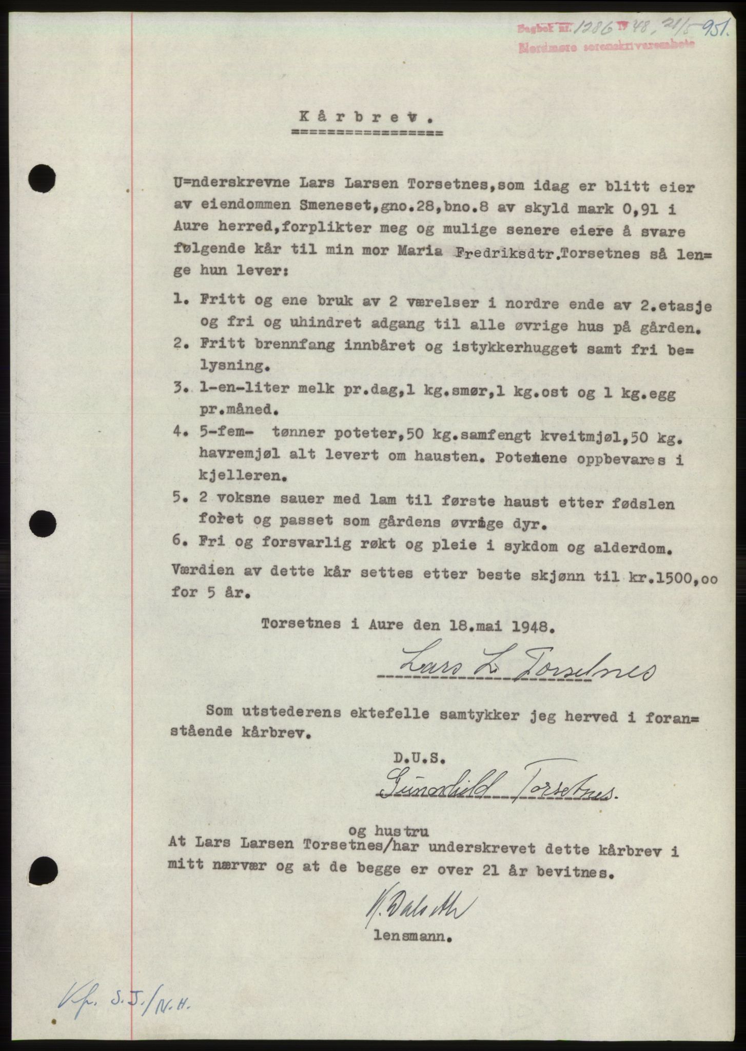 Nordmøre sorenskriveri, AV/SAT-A-4132/1/2/2Ca: Mortgage book no. B98, 1948-1948, Diary no: : 1286/1948