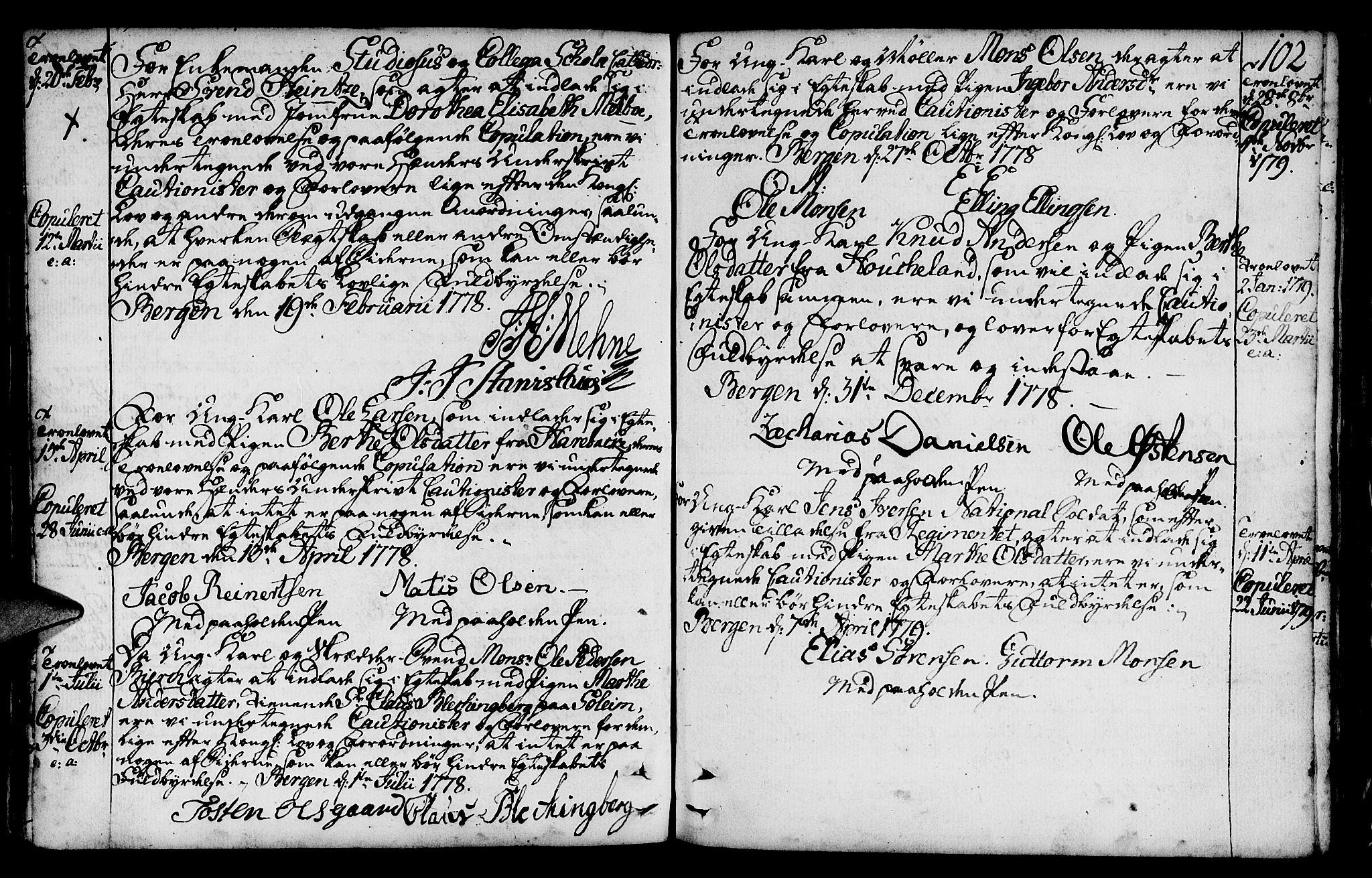 St. Jørgens hospital og Årstad sokneprestembete, AV/SAB-A-99934: Parish register (official) no. A 1, 1743-1823, p. 102