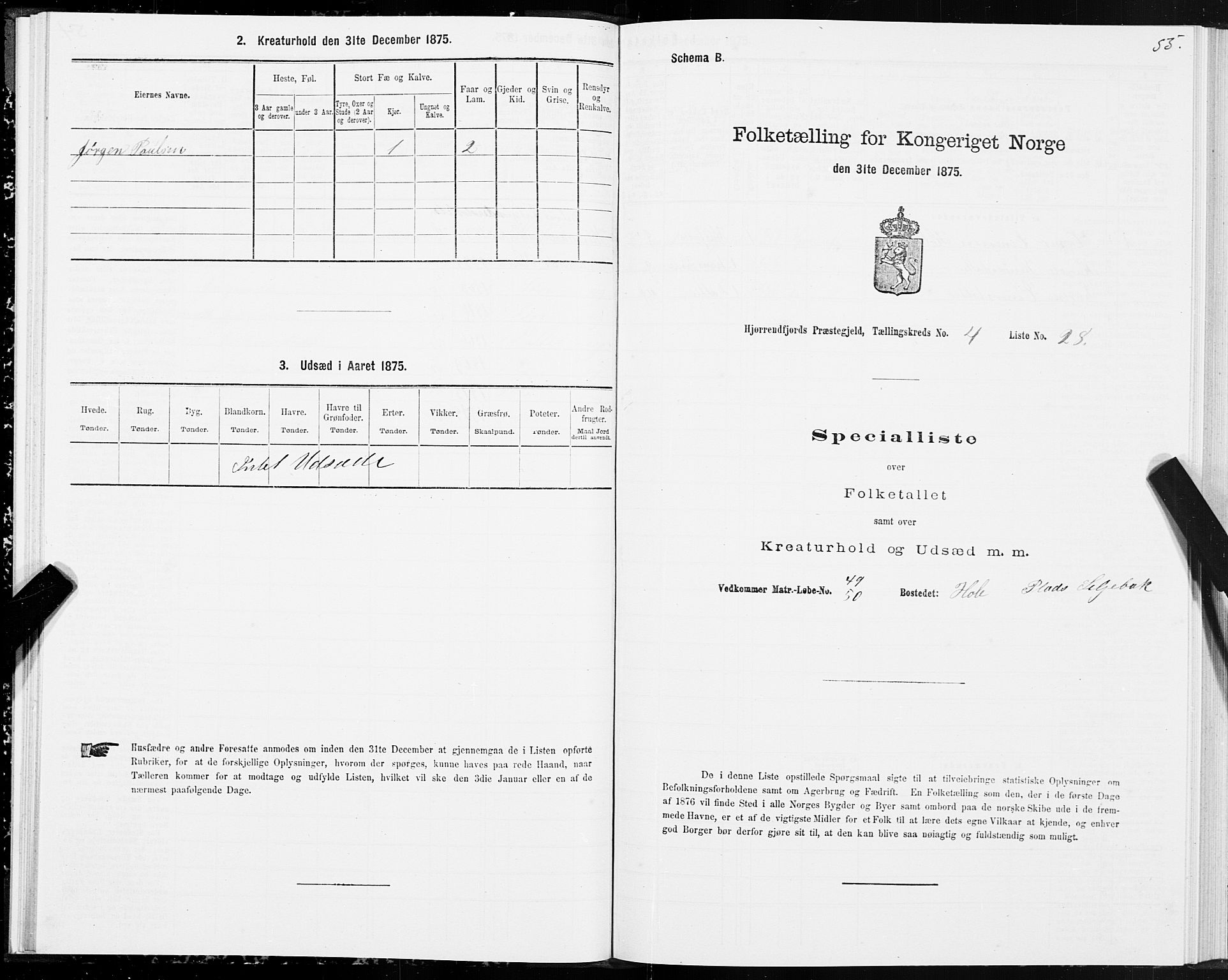 SAT, 1875 census for 1522P Hjørundfjord, 1875, p. 2055