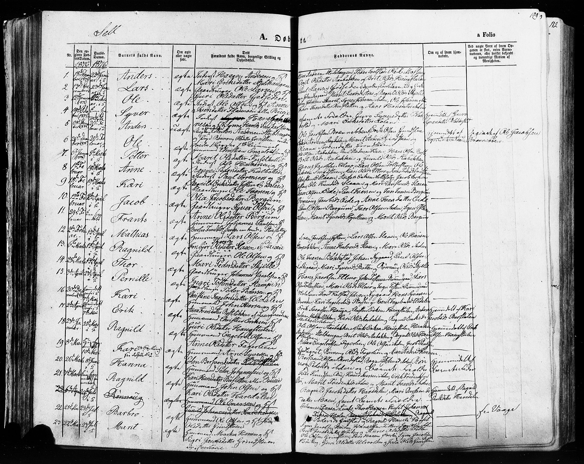 Vågå prestekontor, SAH/PREST-076/H/Ha/Haa/L0007: Parish register (official) no. 7 /3, 1872-1886, p. 109