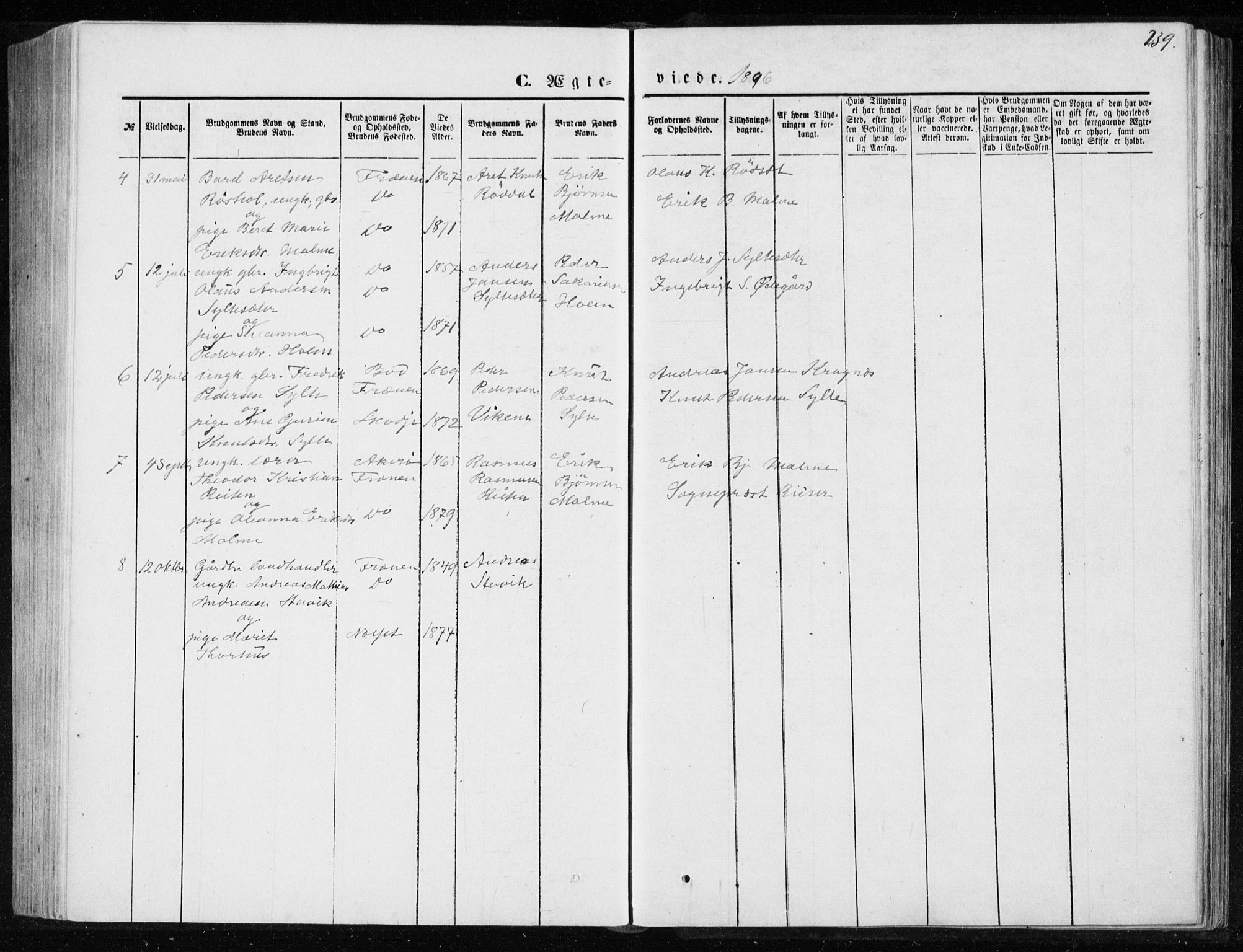 Ministerialprotokoller, klokkerbøker og fødselsregistre - Møre og Romsdal, SAT/A-1454/565/L0754: Parish register (copy) no. 565C03, 1870-1896, p. 239