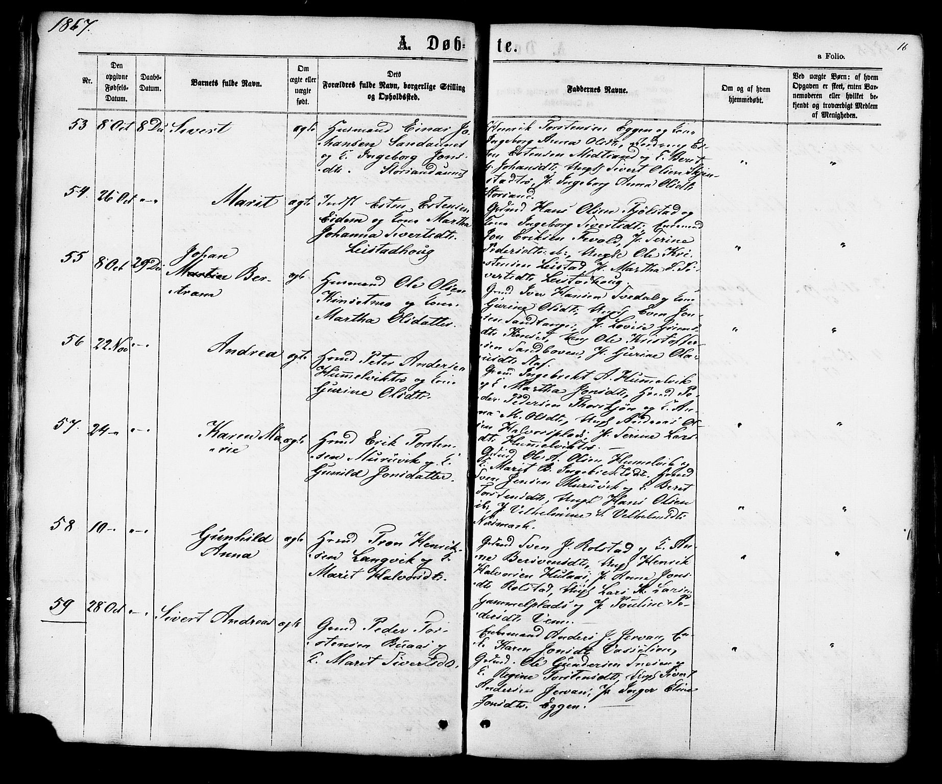 Ministerialprotokoller, klokkerbøker og fødselsregistre - Sør-Trøndelag, SAT/A-1456/616/L0409: Parish register (official) no. 616A06, 1865-1877, p. 16