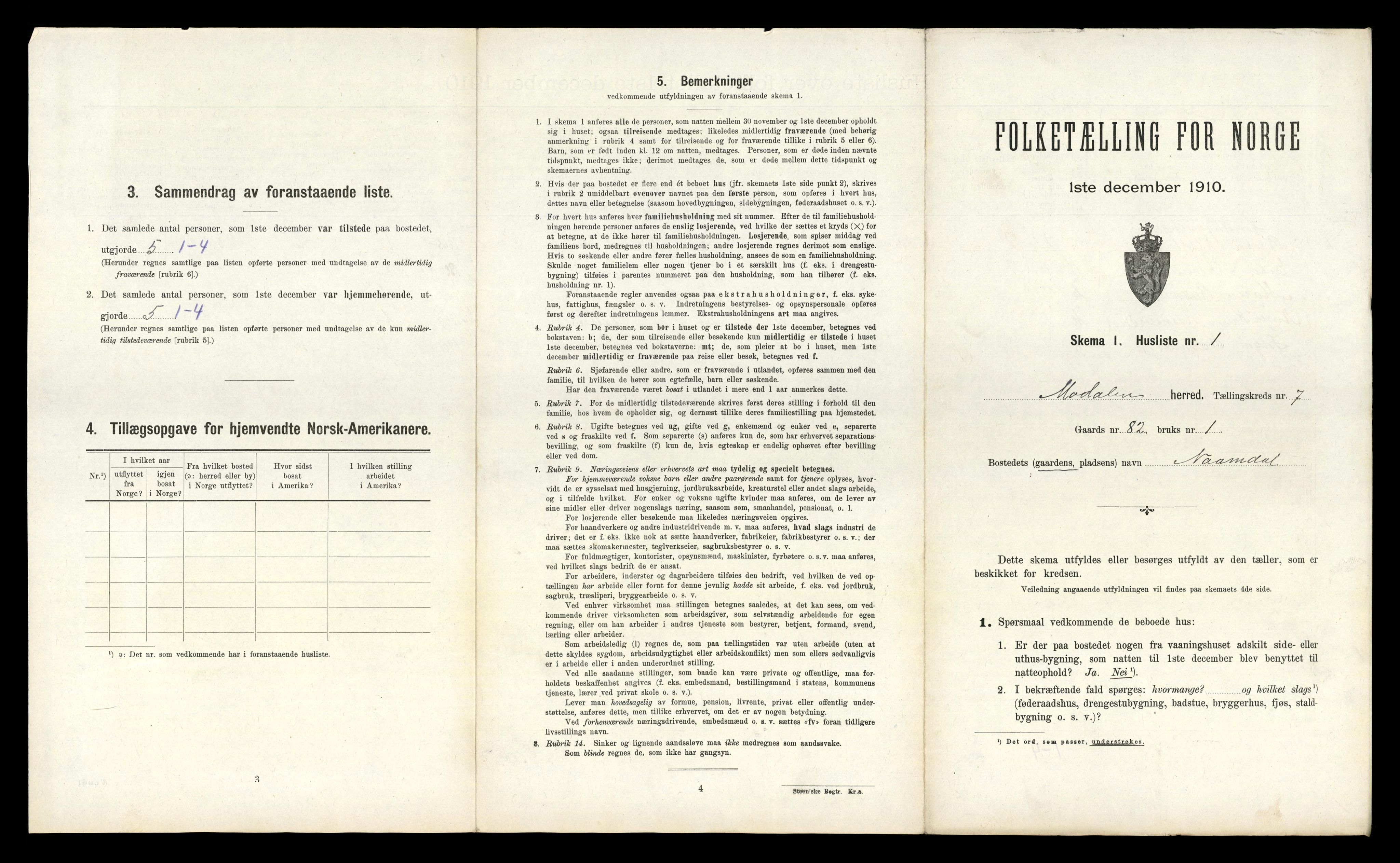 RA, 1910 census for Modalen, 1910, p. 183