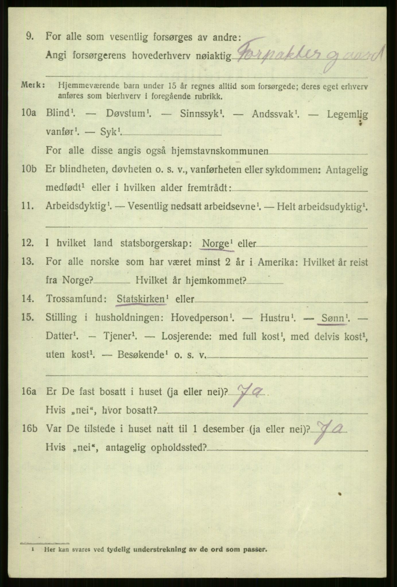 SAB, 1920 census for Vossestrand, 1920, p. 3907