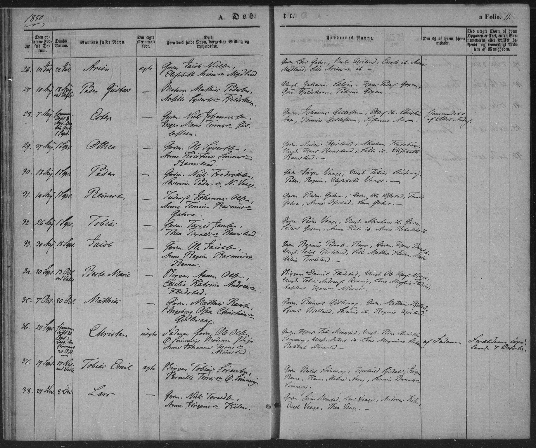 Sør-Audnedal sokneprestkontor, SAK/1111-0039/F/Fa/Faa/L0002: Parish register (official) no. A 2, 1848-1867, p. 11