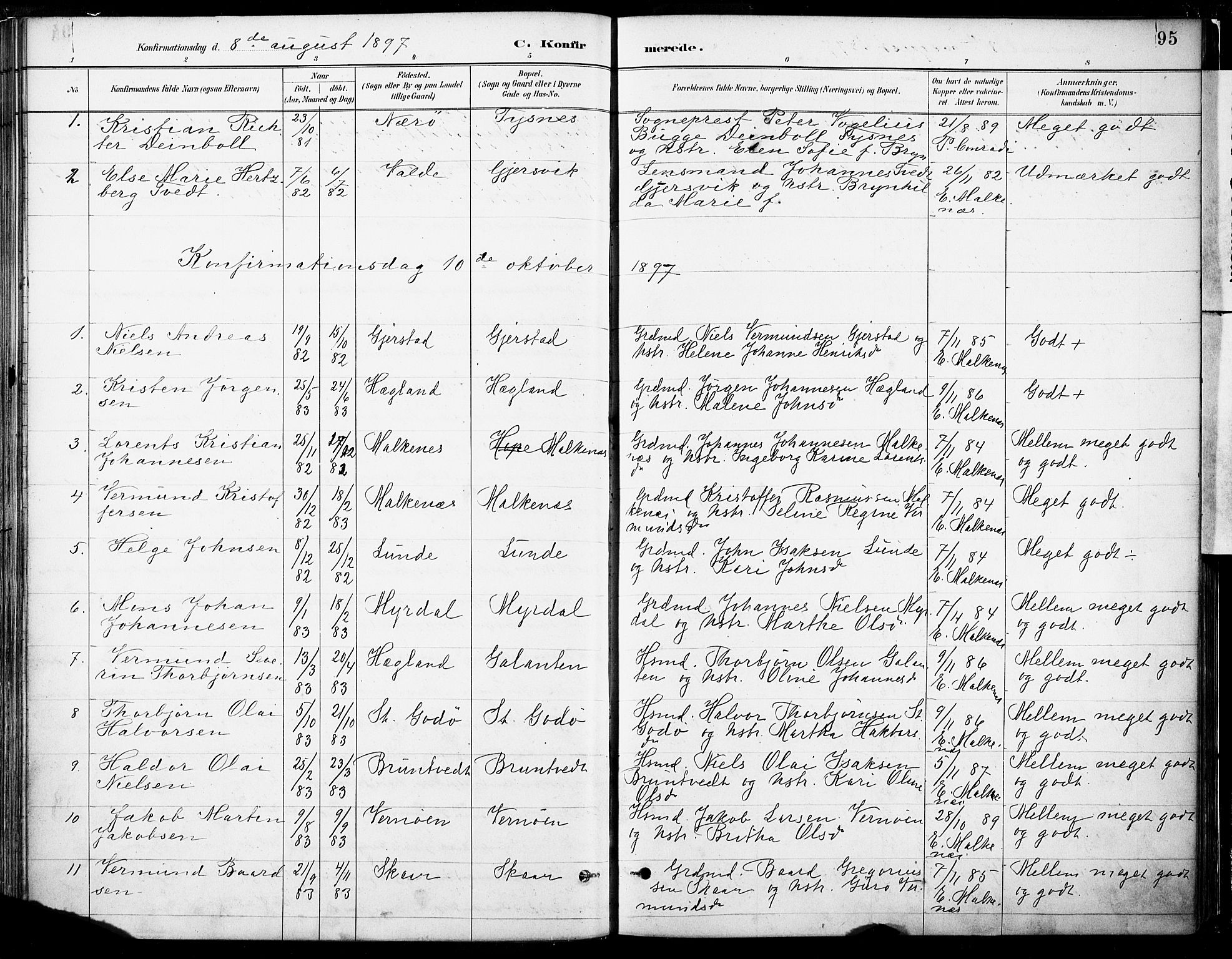 Tysnes sokneprestembete, SAB/A-78601/H/Haa: Parish register (official) no. B 1, 1887-1906, p. 95