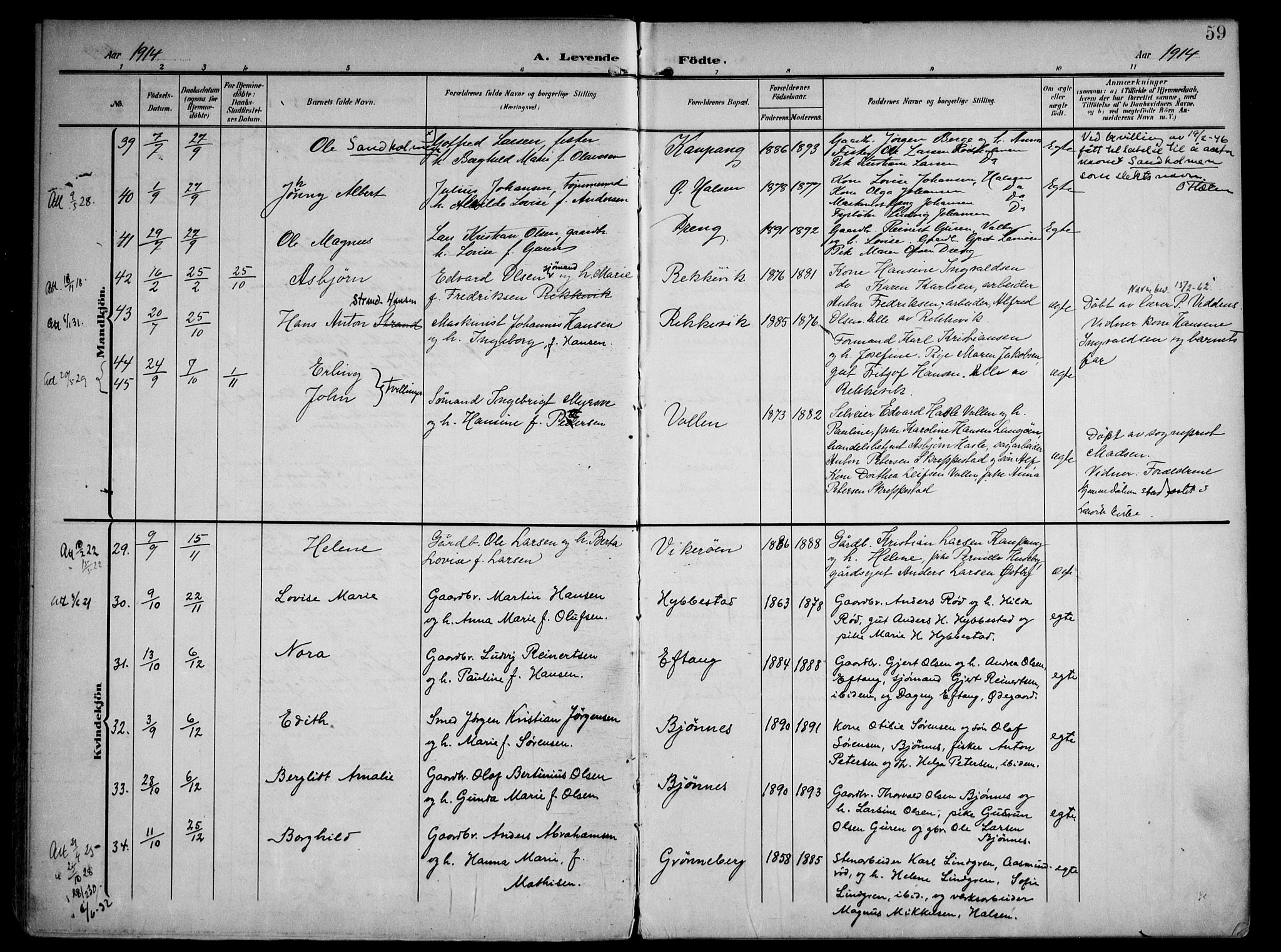 Tjølling kirkebøker, AV/SAKO-A-60/F/Fa/L0010: Parish register (official) no. 10, 1906-1923, p. 59