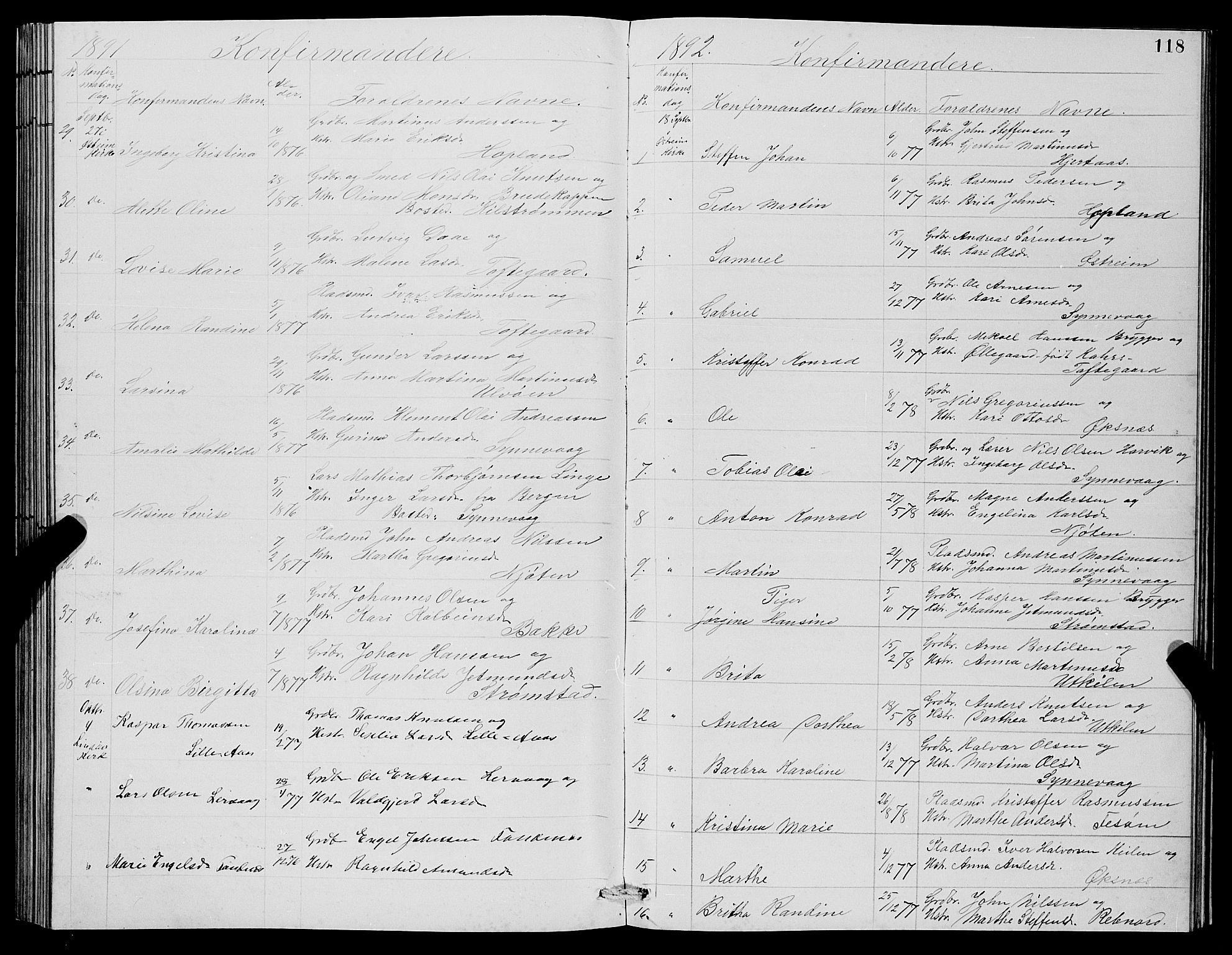 Lindås Sokneprestembete, SAB/A-76701/H/Hab: Parish register (copy) no. C 3, 1886-1893, p. 118