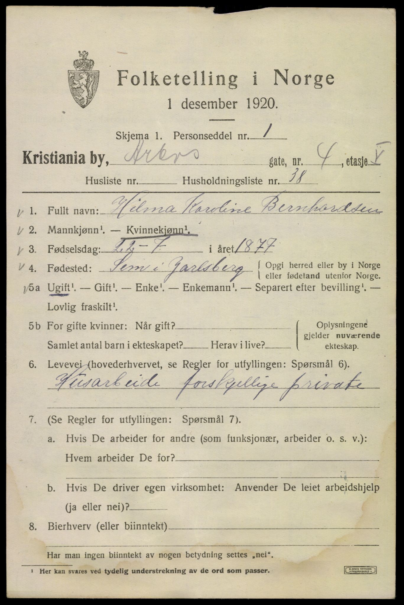 SAO, 1920 census for Kristiania, 1920, p. 143863