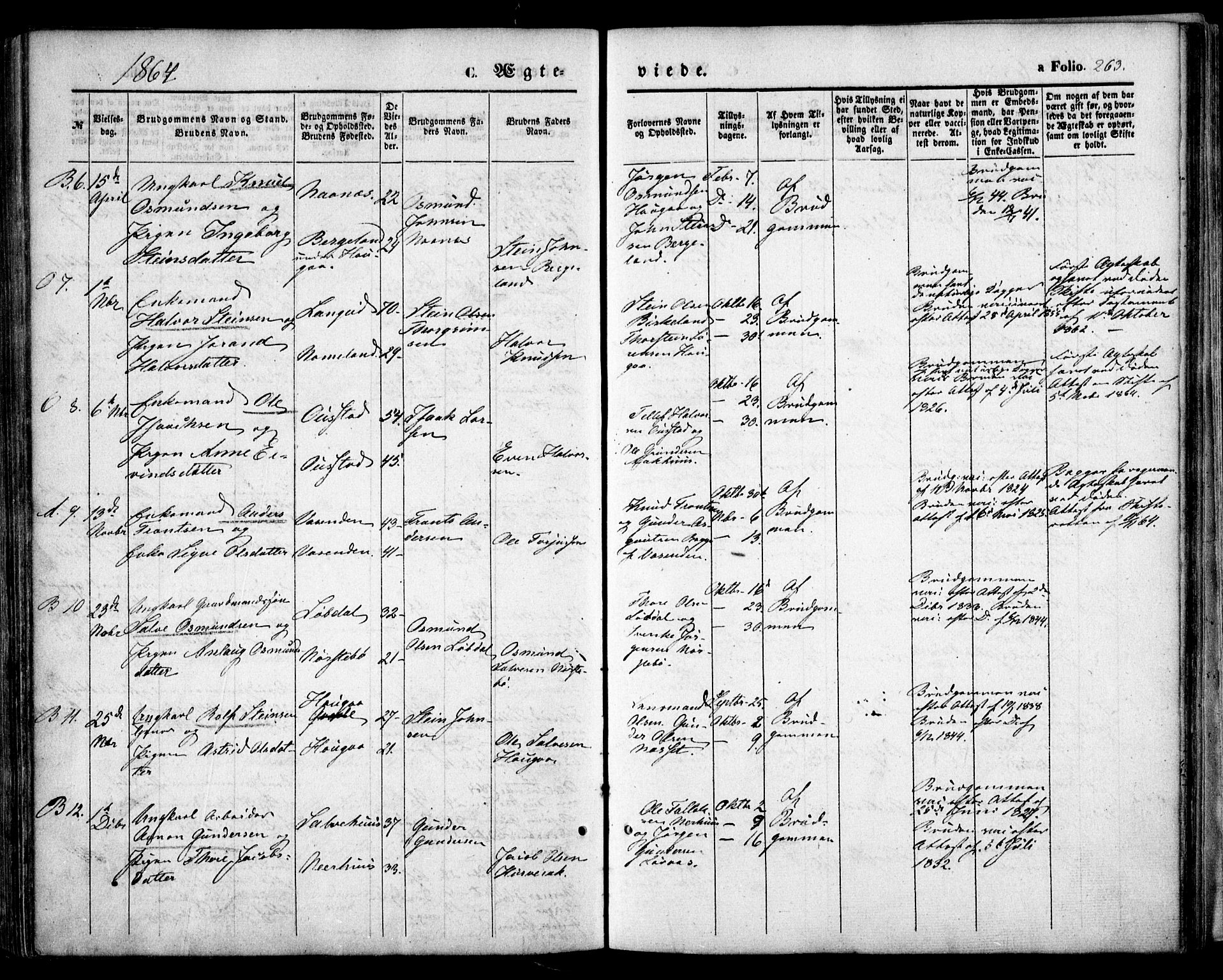 Bygland sokneprestkontor, AV/SAK-1111-0006/F/Fa/Fab/L0005: Parish register (official) no. A 5, 1859-1873, p. 263