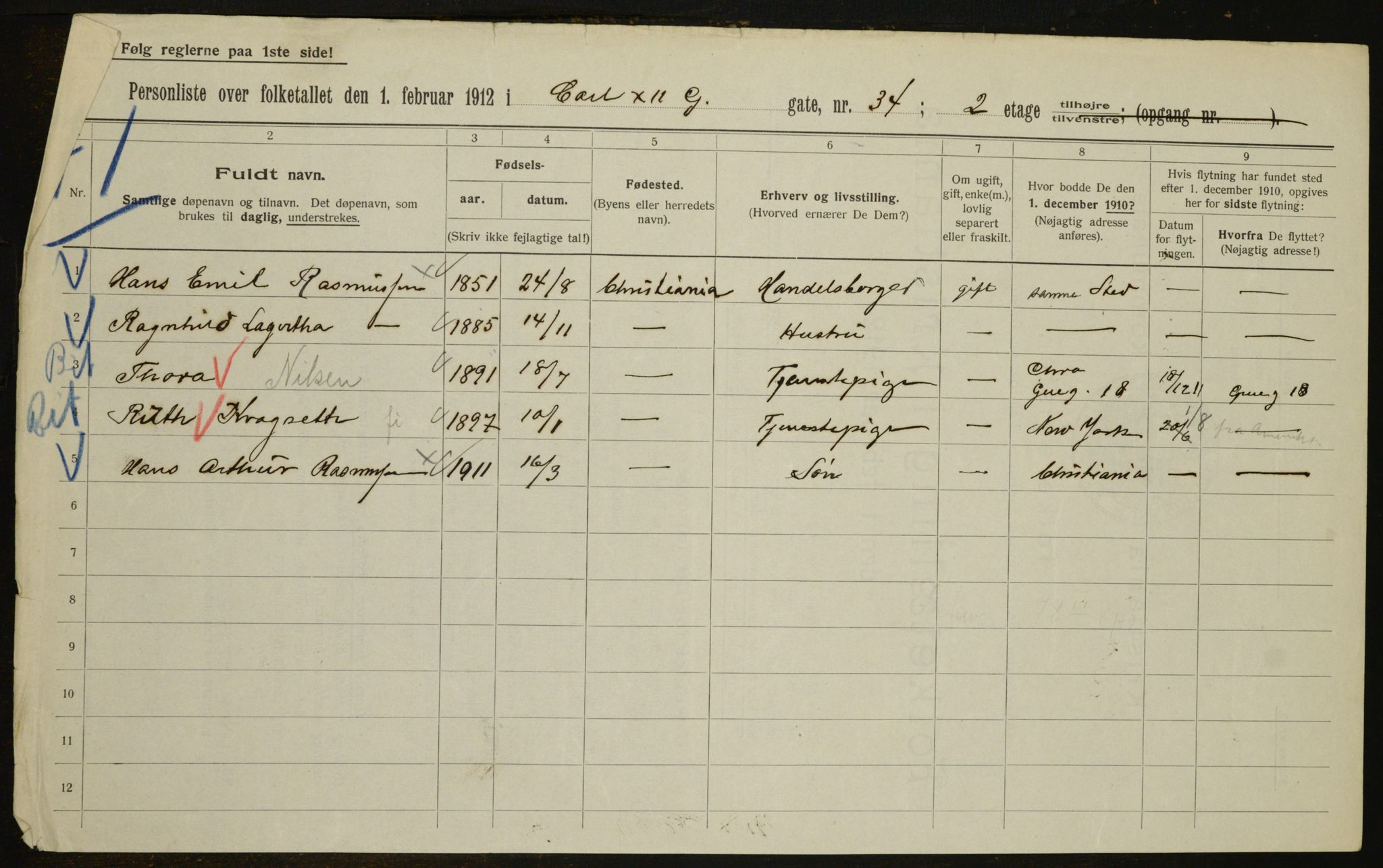 OBA, Municipal Census 1912 for Kristiania, 1912, p. 48980