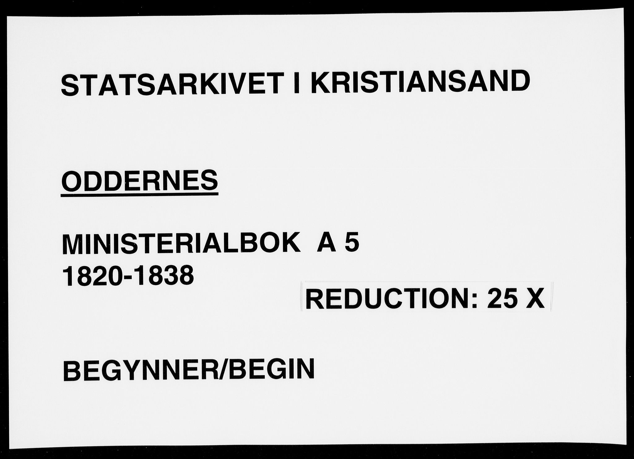 Oddernes sokneprestkontor, AV/SAK-1111-0033/F/Fa/Faa/L0005: Parish register (official) no. A 5, 1820-1838