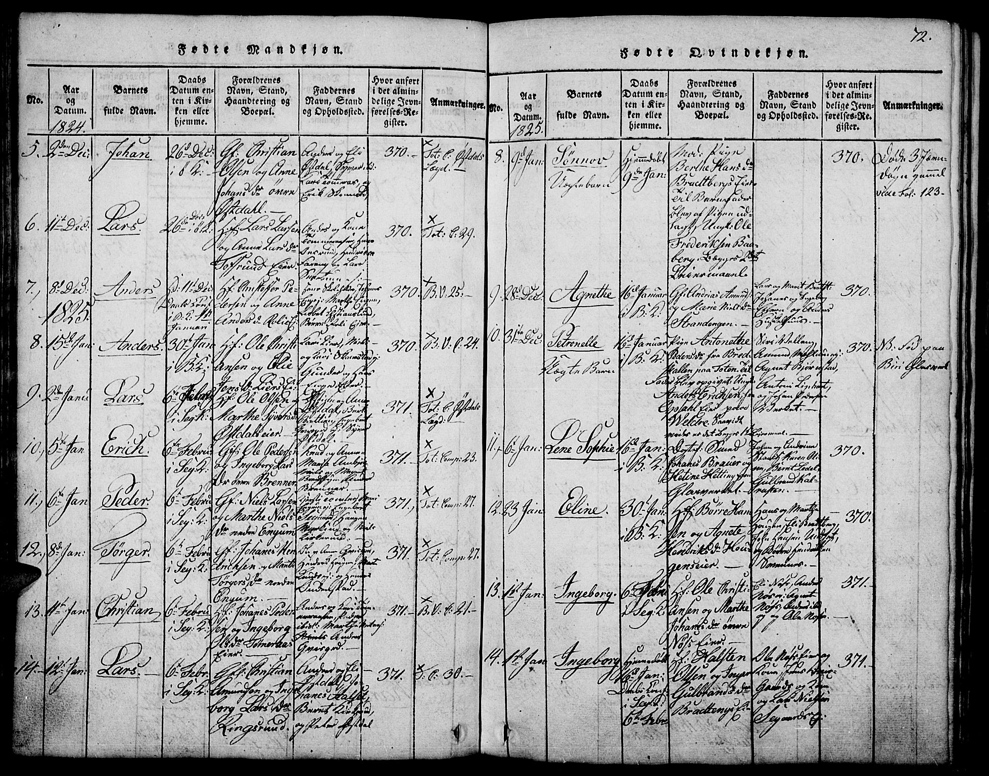 Biri prestekontor, SAH/PREST-096/H/Ha/Hab/L0001: Parish register (copy) no. 1, 1814-1828, p. 72