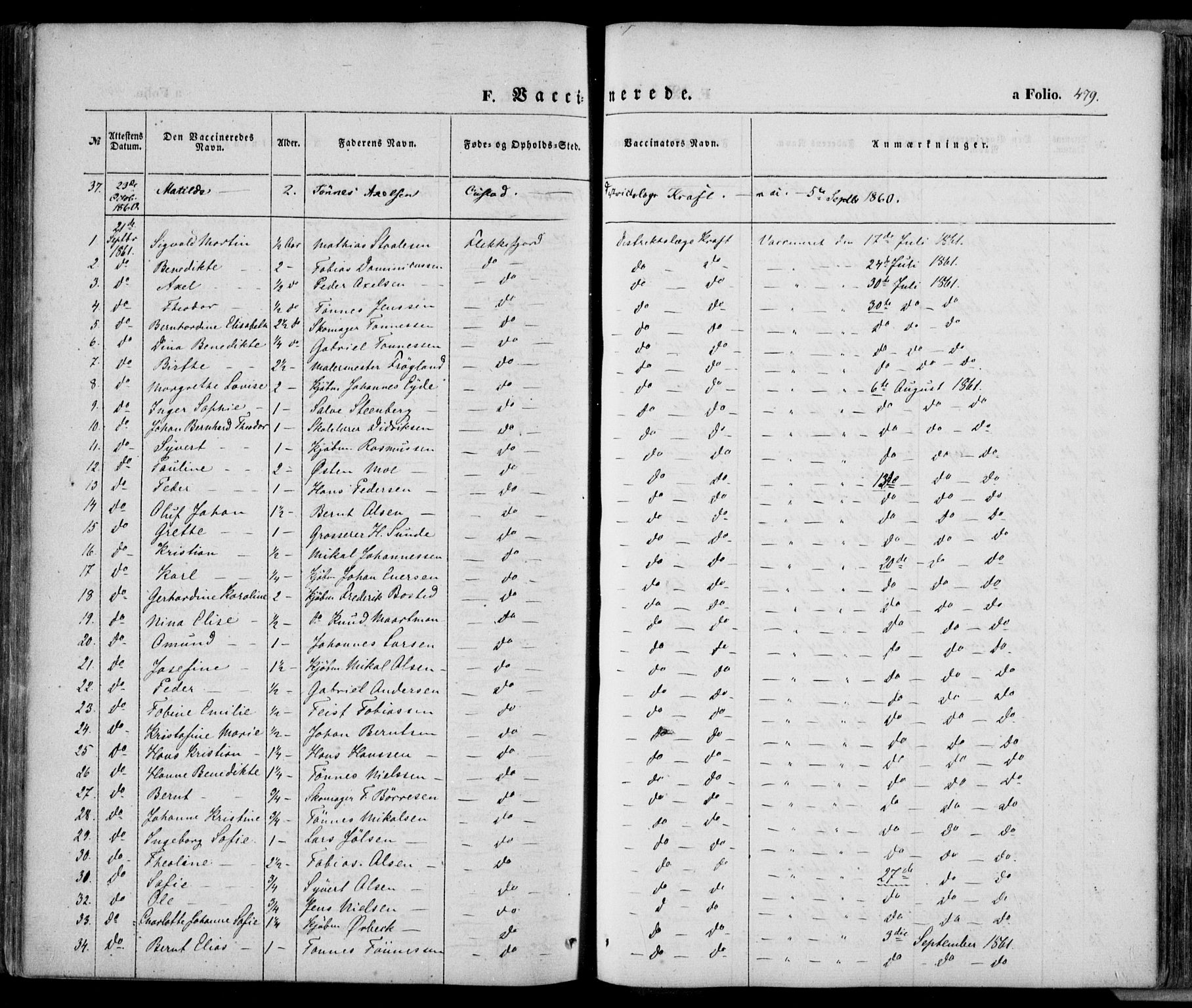 Flekkefjord sokneprestkontor, SAK/1111-0012/F/Fa/Fac/L0005: Parish register (official) no. A 5, 1849-1875, p. 479