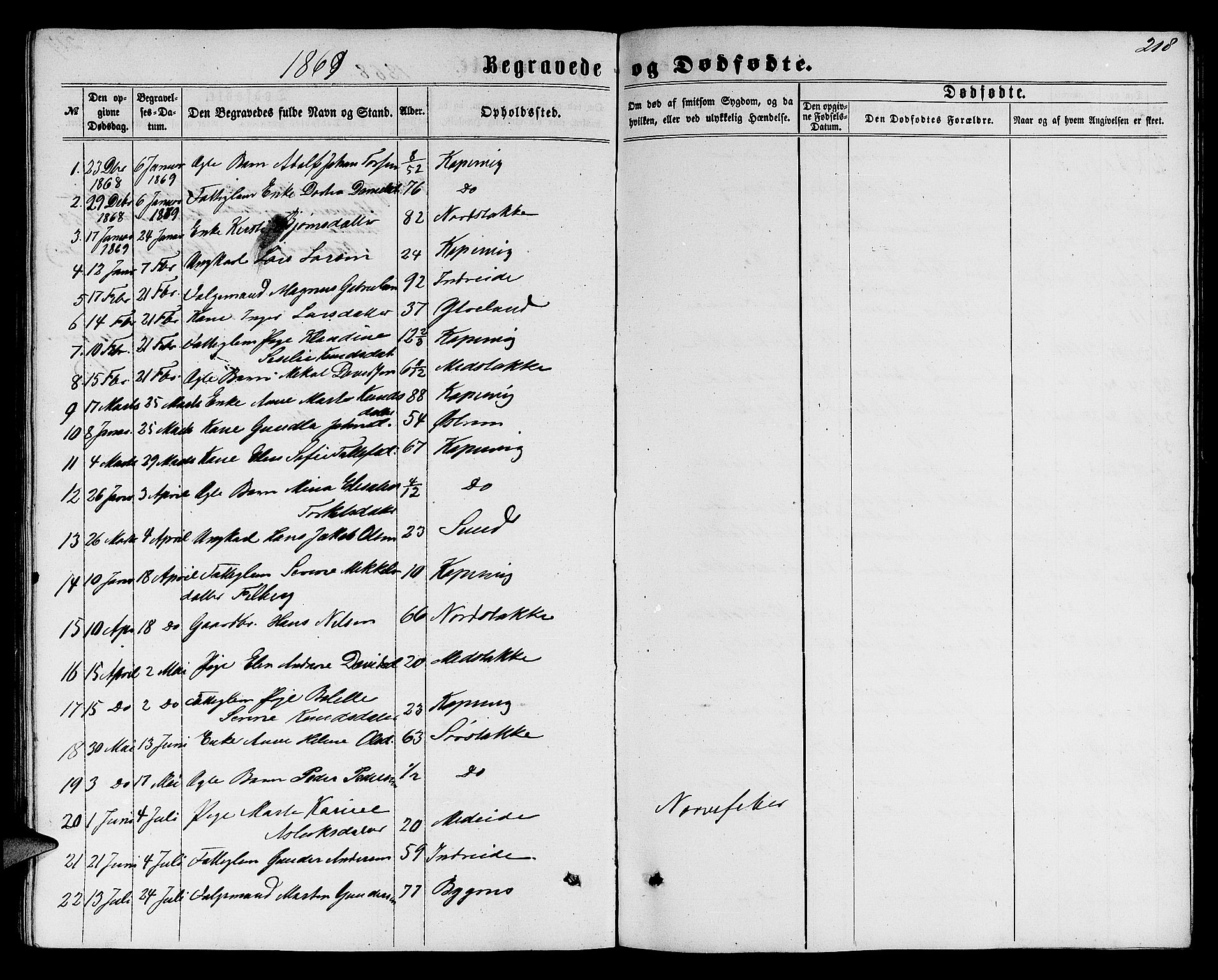 Avaldsnes sokneprestkontor, SAST/A -101851/H/Ha/Hab/L0004: Parish register (copy) no. B 4, 1861-1876, p. 218
