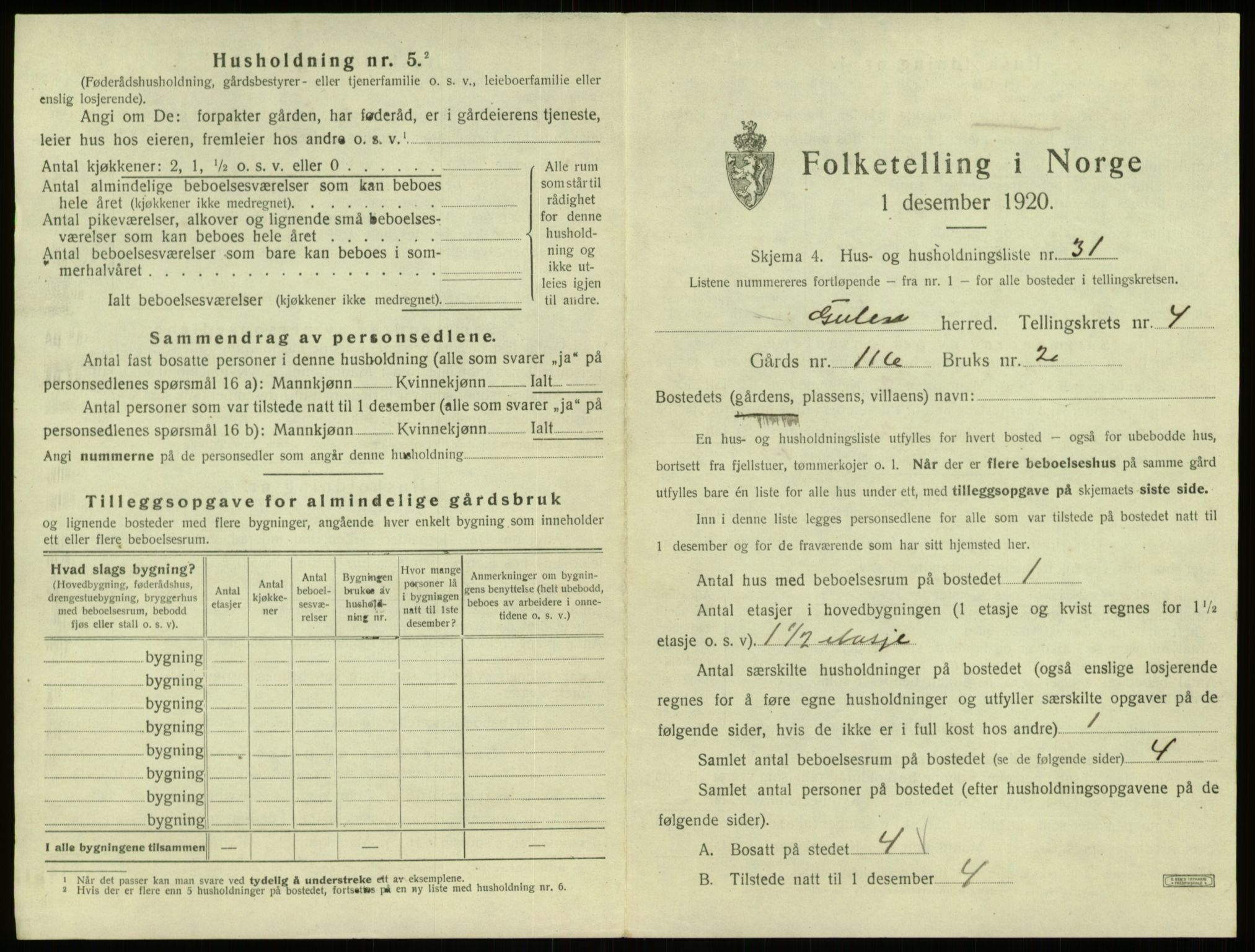 SAB, 1920 census for Gulen, 1920, p. 219