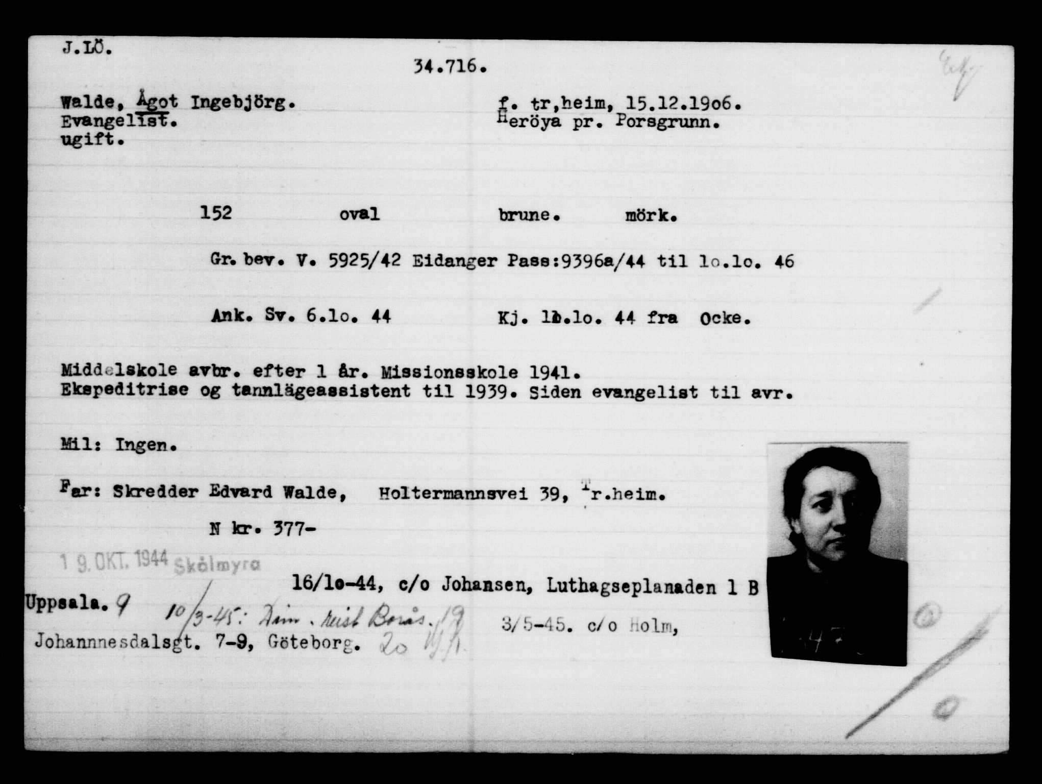 Utenriksstasjonene, Legasjonen i Stockholm, Flyktningkontoret, AV/RA-S-6753/V/Va/L0013: Kjesäterkartoteket, flyktninger med registreringsnr. 31500-34731, 1940-1945, p. 3389
